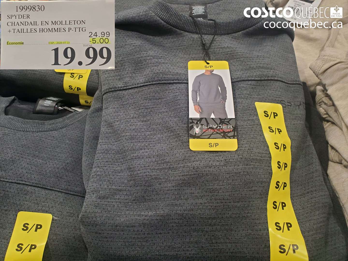 1999830 SPYDER CHANDAIL EN MOLLETON +TAILLES HOMMES P-PTG ($5.00 INSTANT SAVINGS EXPIRES ON 2026-03-15) $19.99