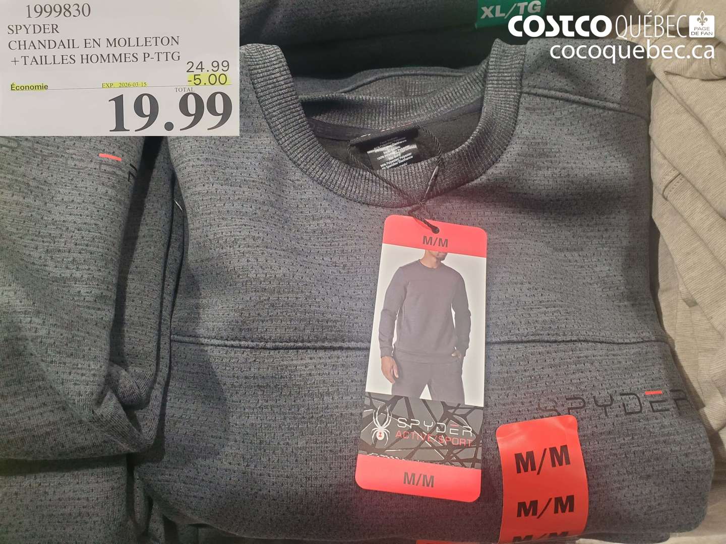 1999830 SPYDER CHANDAIL EN MOLLETON +TAILLES HOMMES P-TG ($5.00 INSTANT SAVINGS EXPIRES ON 2026-03-15) $19.99