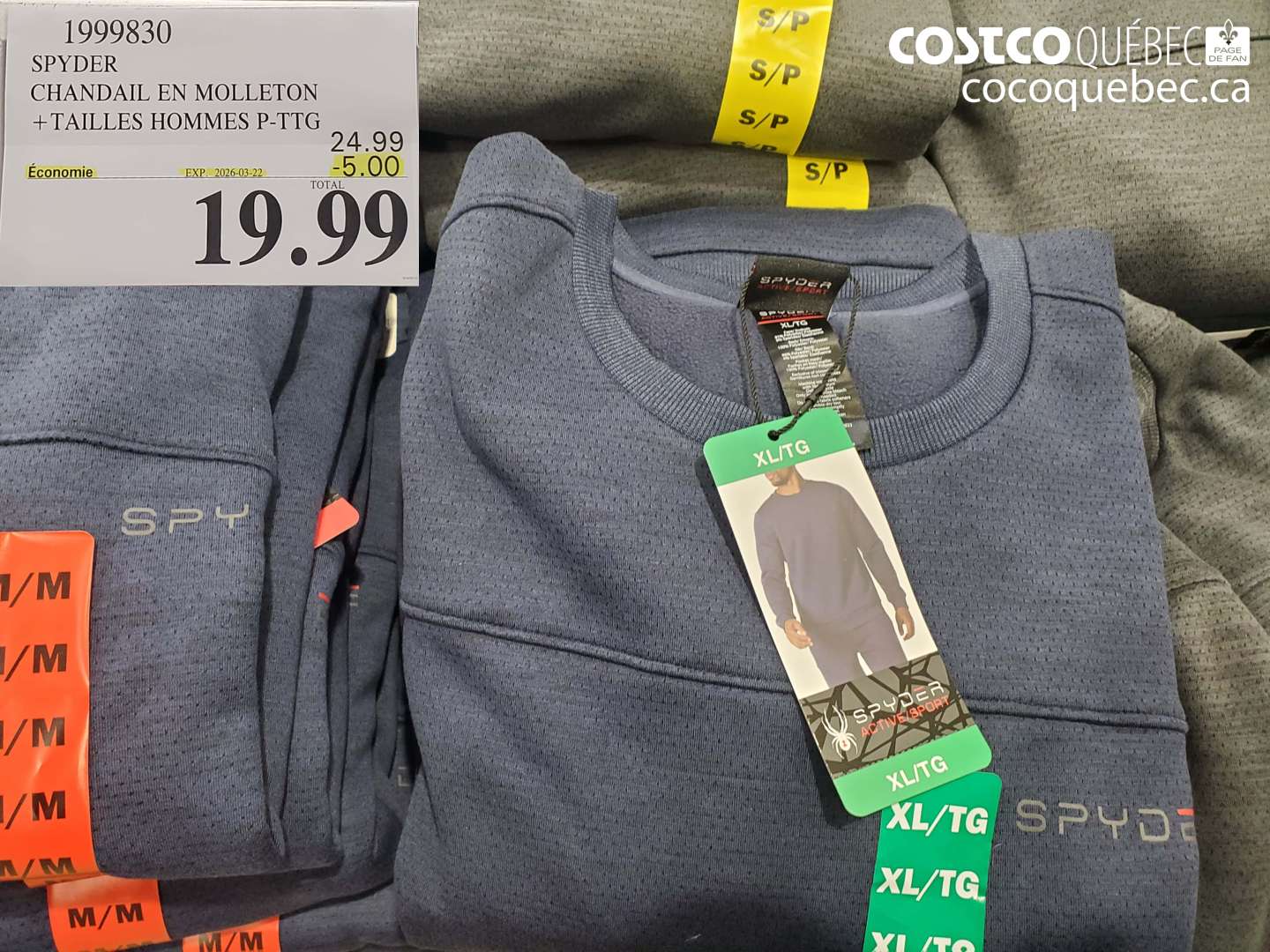 1999830 SPYDER CHANDAIL EN MOLLETON +TAILLES HOMMES P-TG ($5.00 INSTANT SAVINGS EXPIRES ON 2026-03-22) $19.99