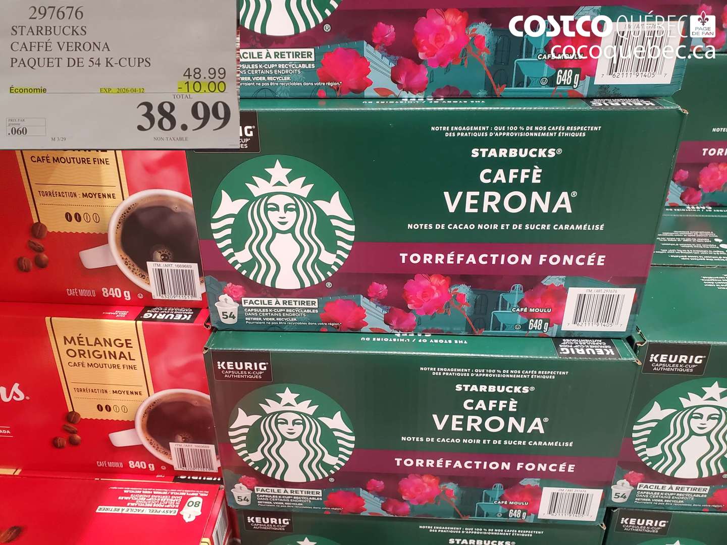 297676 STARBUCKS CAFFÉ VERONA PAQUET DE 54 K-CUPS ($10.00 INSTANT SAVINGS EXPIRES ON 2026-04-12) $38.99