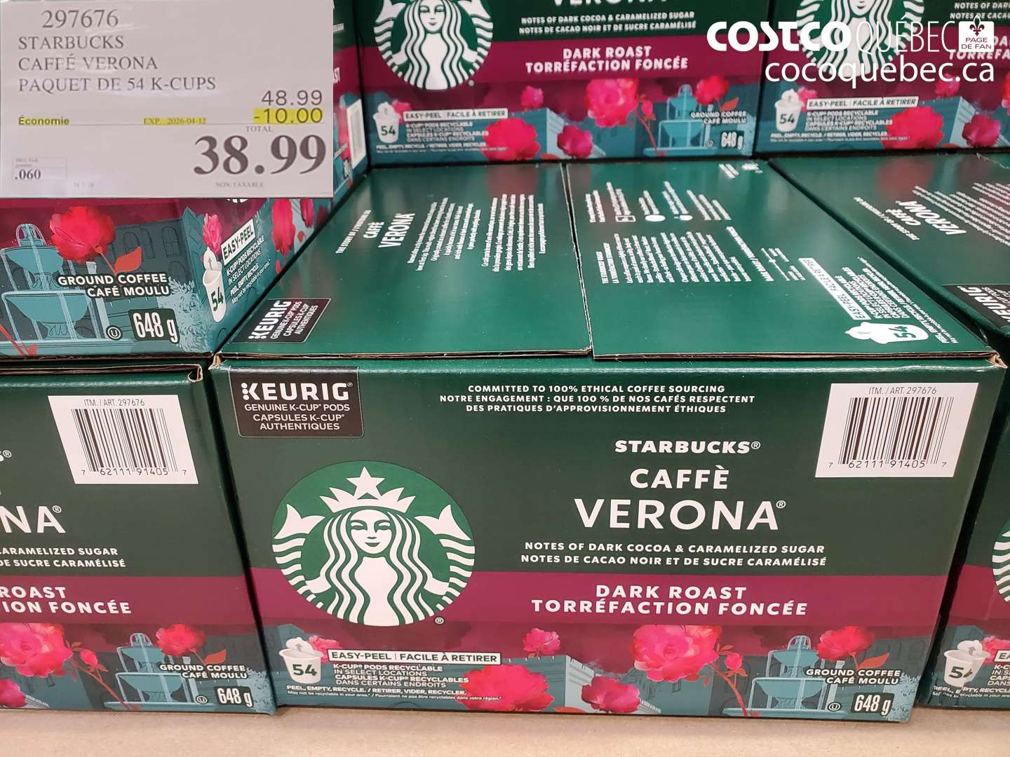 297676 STARBUCKS CAFFE VERONA PAQUET DE 54 K-CUPS ($10.00 INSTANT SAVINGS EXPIRES ON 2026-04-12) $38.99