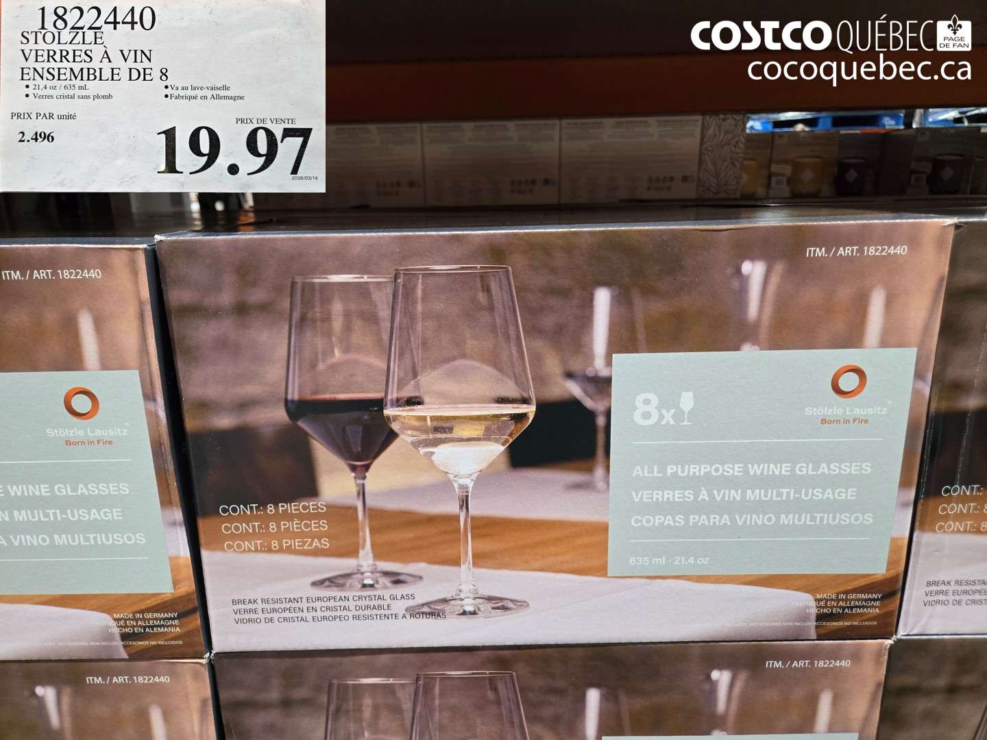 18224440 STOLZLE VERRES À VIN ENSEMBLE DE 8 $19.97