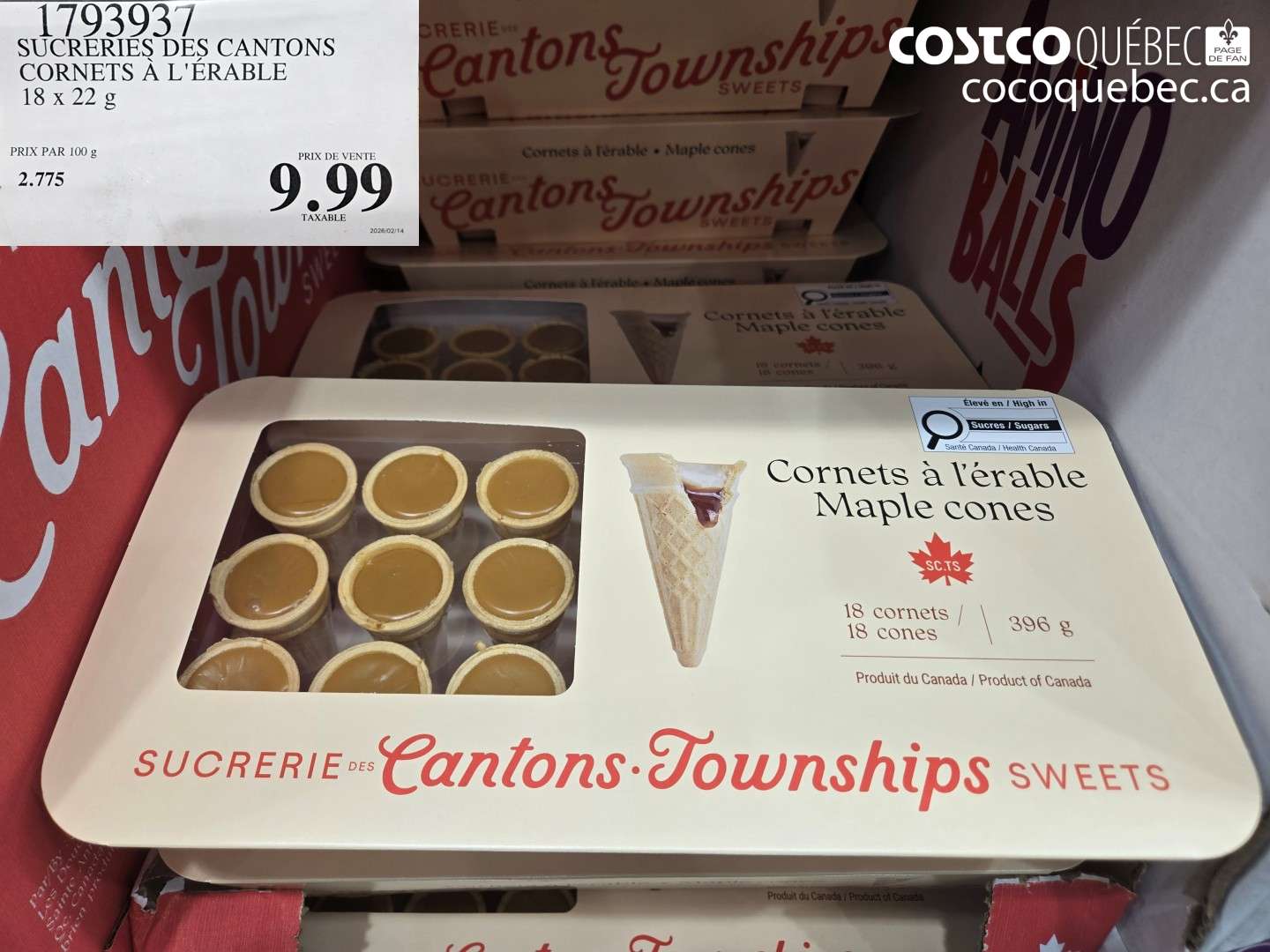 1793937 SUCRERIES DES CANTONS CORNETS A L'ERABLE 18 X 22 G $9.99