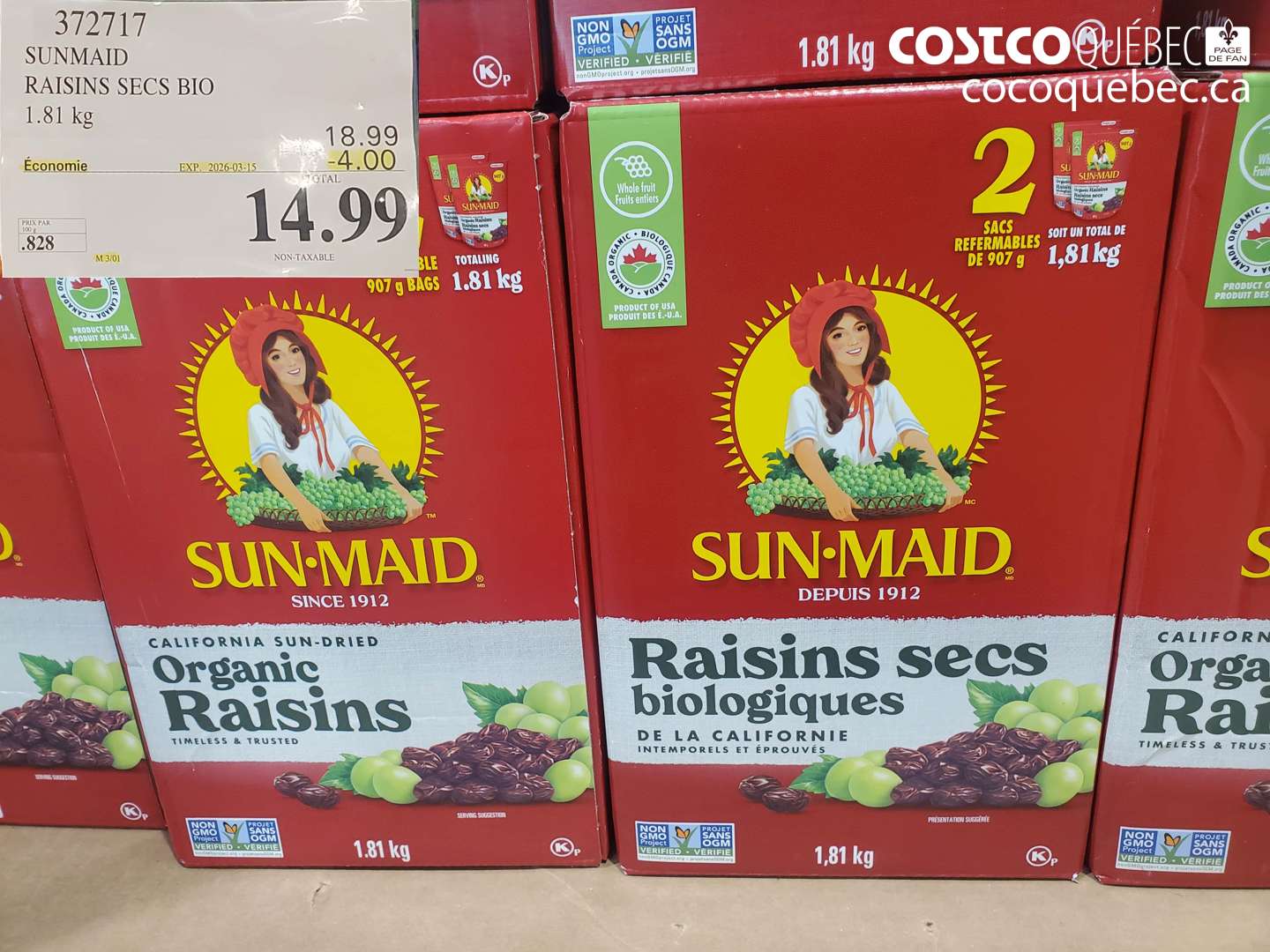 372717 SUNMAID RAISINS SECS BIO 1.81 KG ($4.00 INSTANT SAVINGS EXPIRES ON 2026-03-15) $14.99