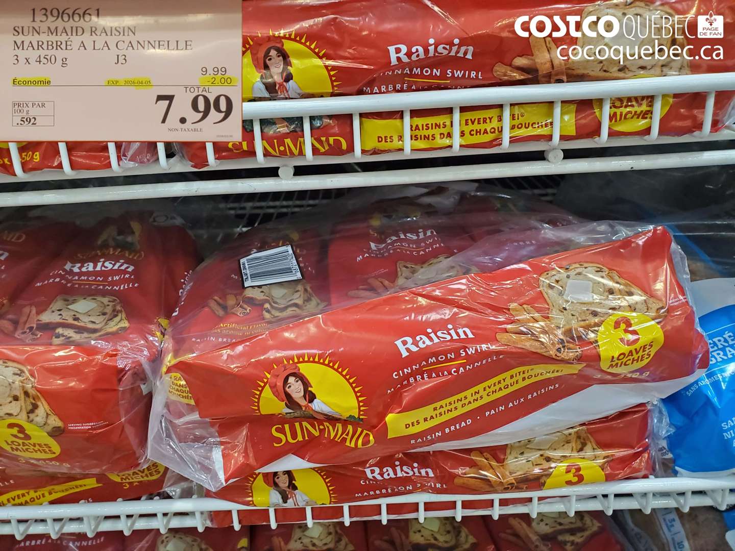 1396661 SUN-MAID RAISIN MARBRÉ A LA CANNELLE ($2.00 INSTANT SAVINGS EXPIRES ON 2026-04-05) $7.99