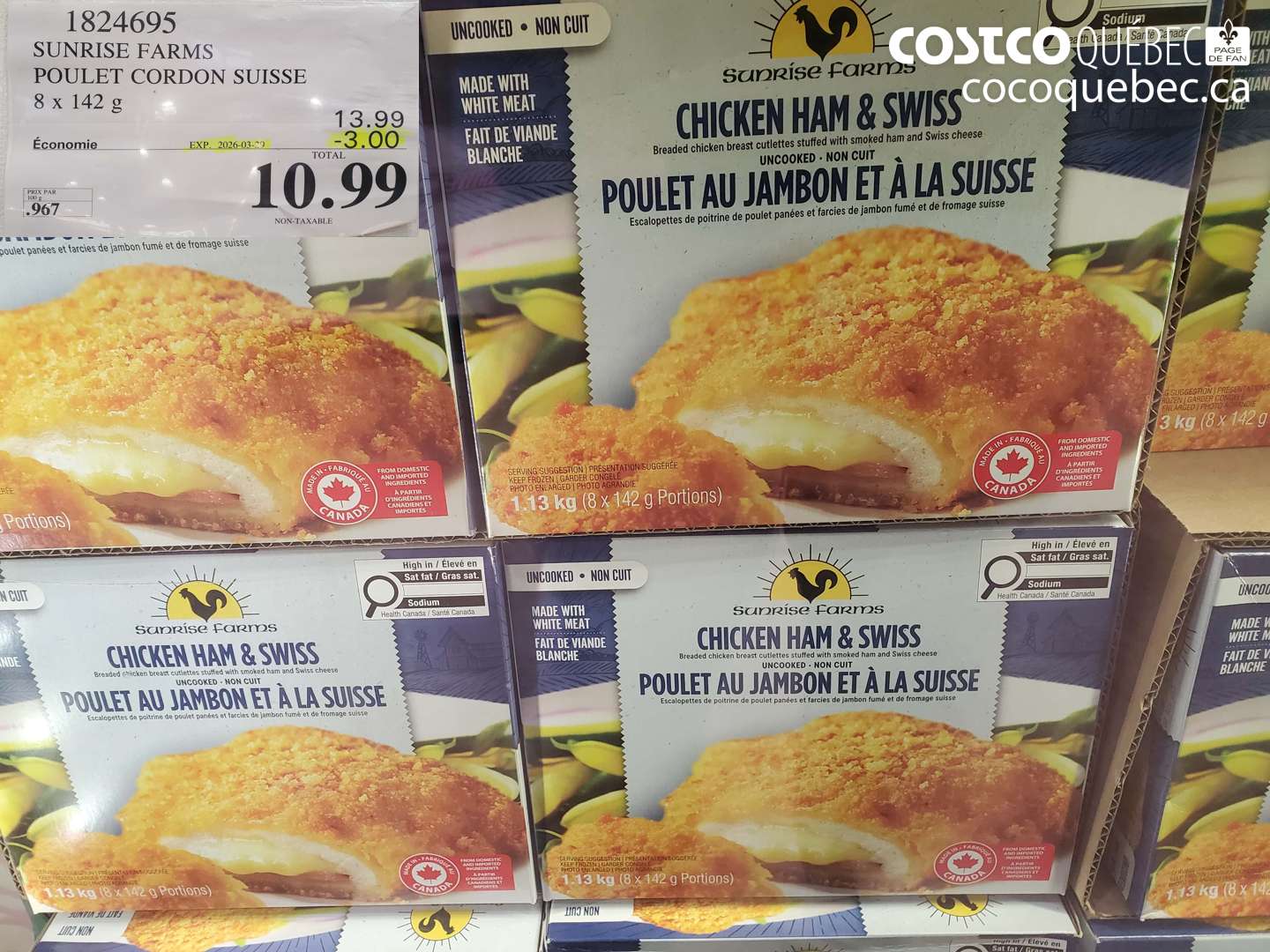 1824695 SUNRISE FARMS POULET CORDON SUISSE 8 X 142 G ($3.00 INSTANT SAVINGS EXPIRES ON 2026-03-29) $10.99