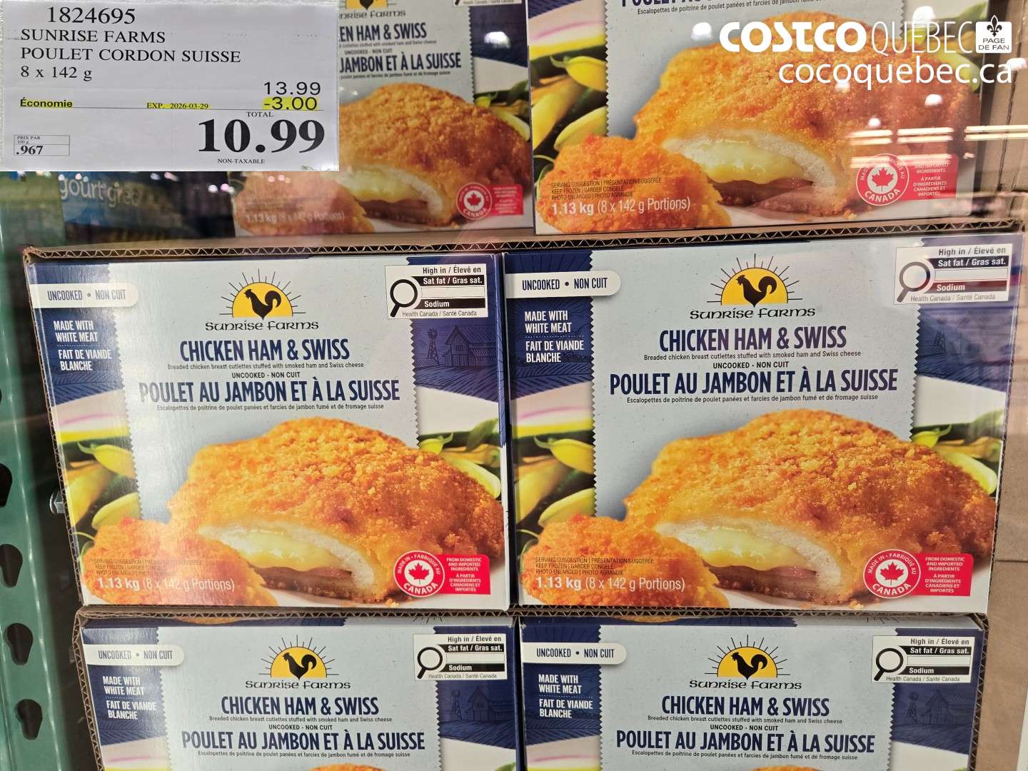 1824695 SUNRISE FARMS POULET CORDON SUISSE 8 X 142 G ($3.00 INSTANT SAVINGS EXPIRES ON 2026-03-29) $10.99
