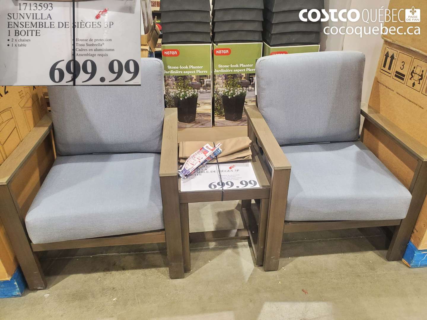 1713593 SUNVILLA ENSEMBLE DE SIEGES 3P 1 BOITE $699.99