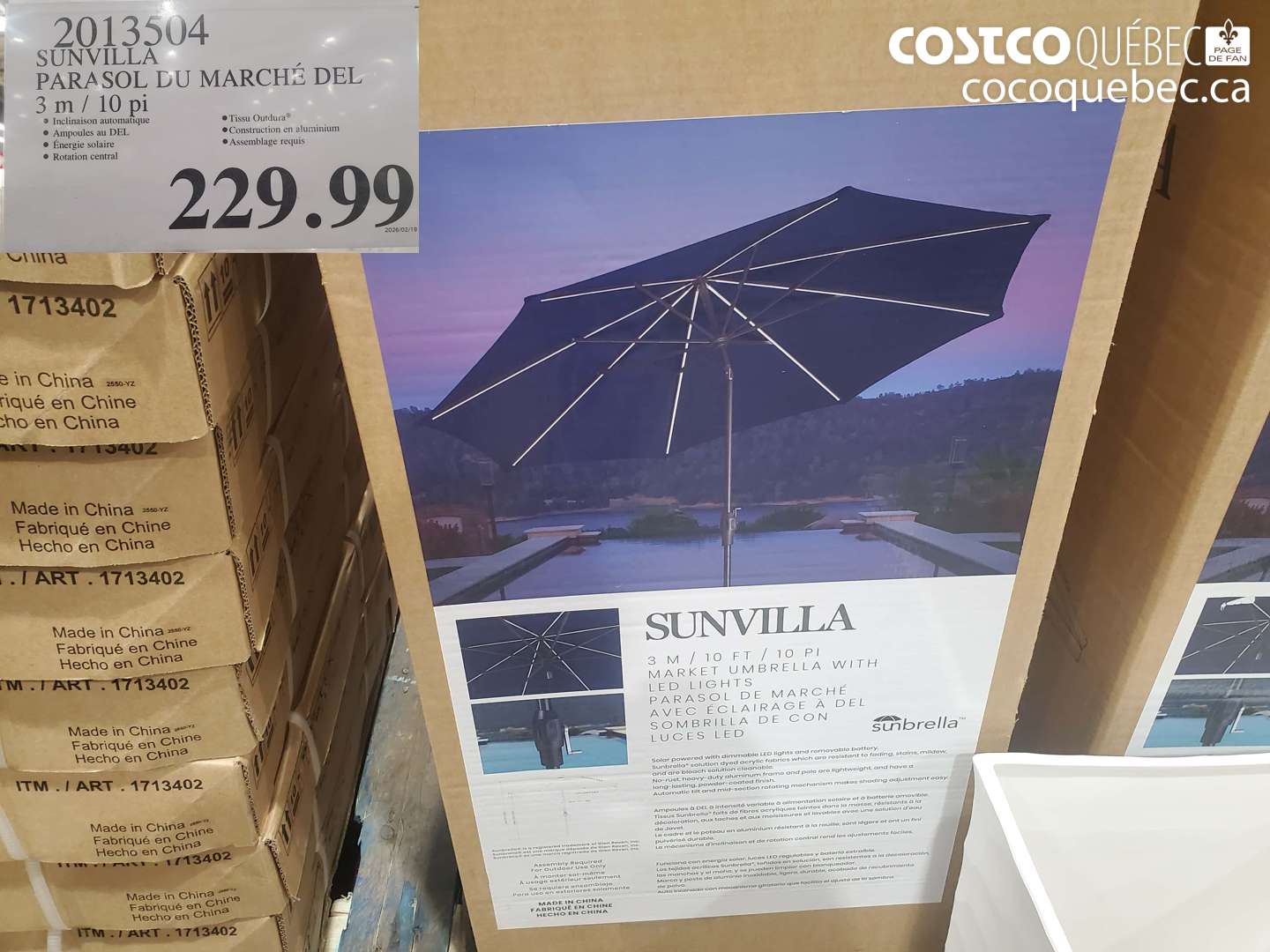 2013504 SUNVILLA PARASOL DU MARCHE DEL 3 M / 10 PI $229.99