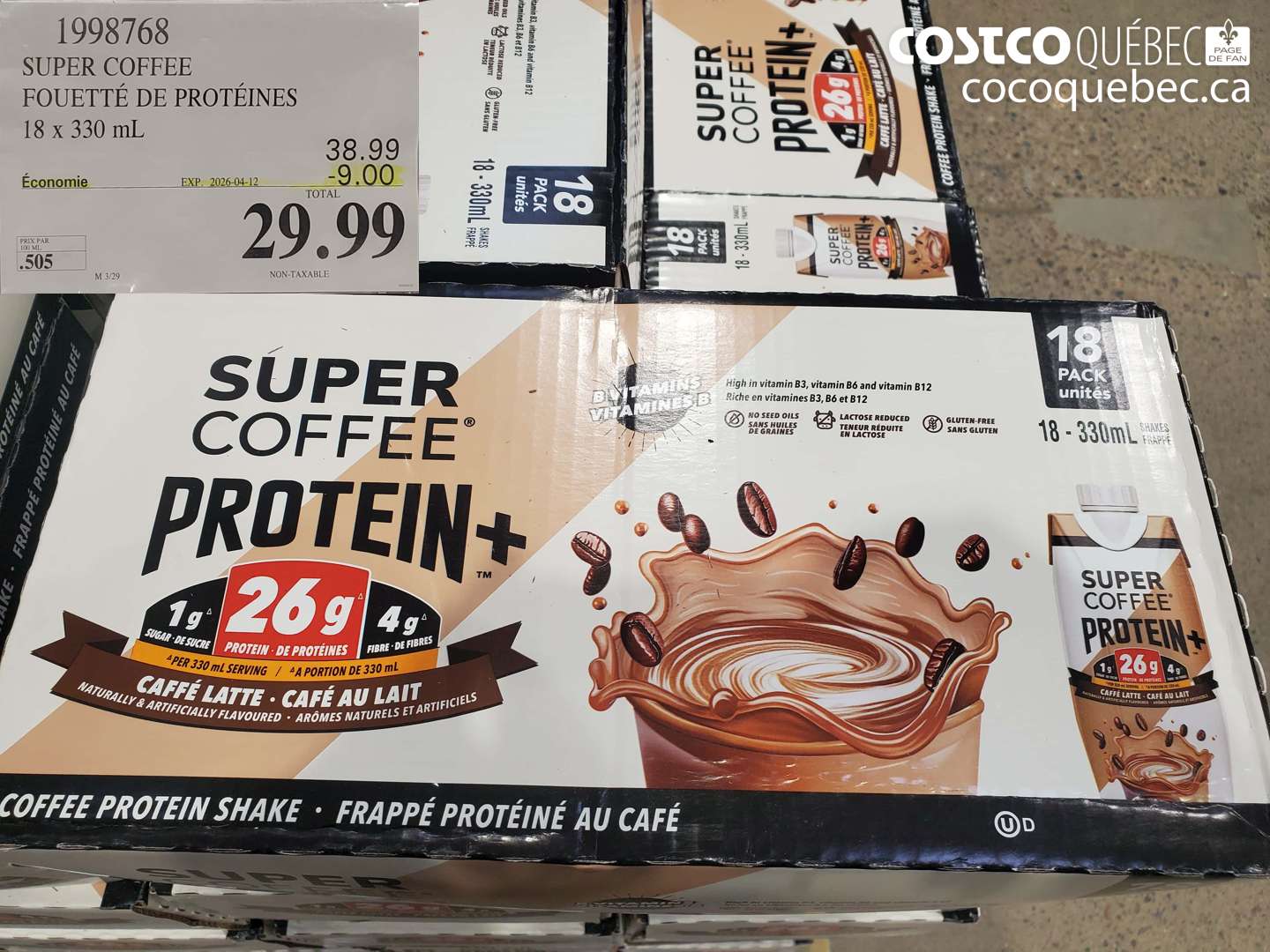 1998768 SUPER COFFEE FOUETTÉ DE PROTÉINES 18 X 330 ML ($9.00 INSTANT SAVINGS EXPIRES ON 2026-04-12) $29.99