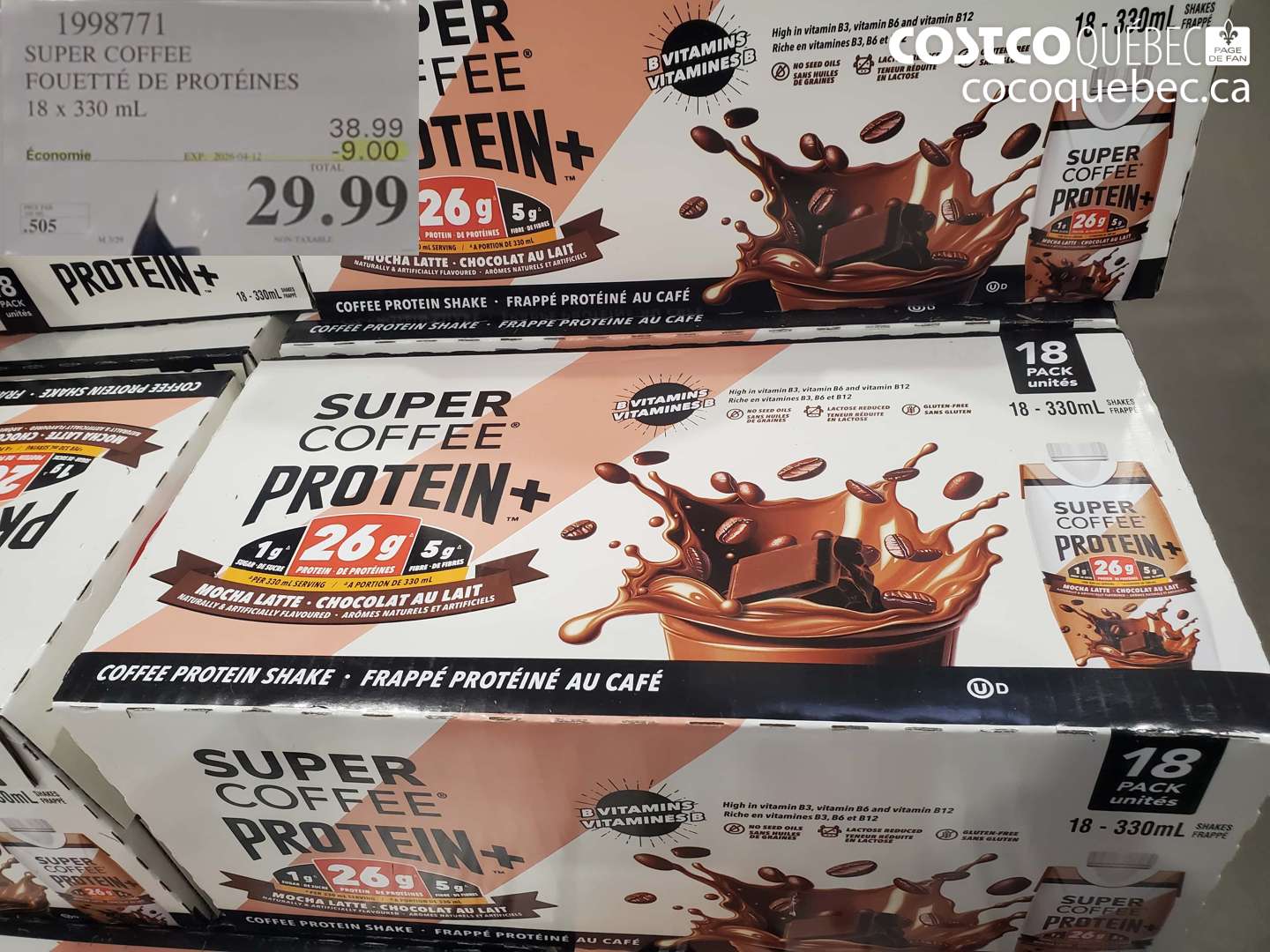 1998771 SUPER COFFEE FOUETTÉ DE PROTÉINES 18 X 330 ML ($9.00 INSTANT SAVINGS EXPIRES ON 2023-04-12) $29.99