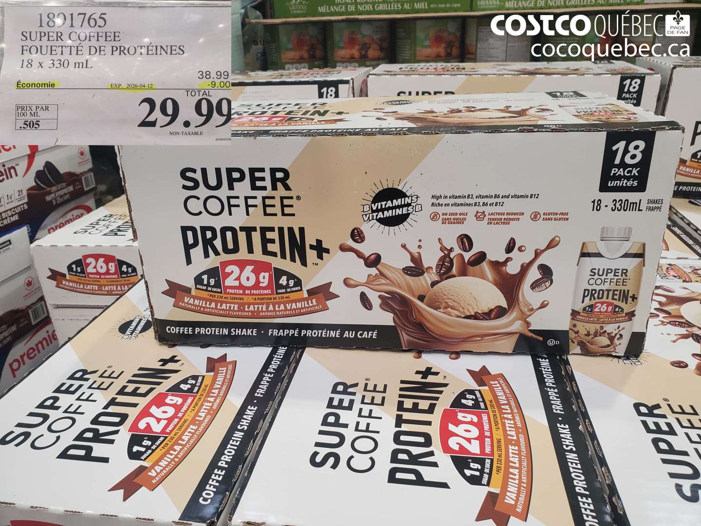 1891765 SUPER COFFEE FOUETTÉ DE PROTÉINES 18 X 330 ML ($9.00 INSTANT SAVINGS EXPIRES ON 2026-04-12) $29.99