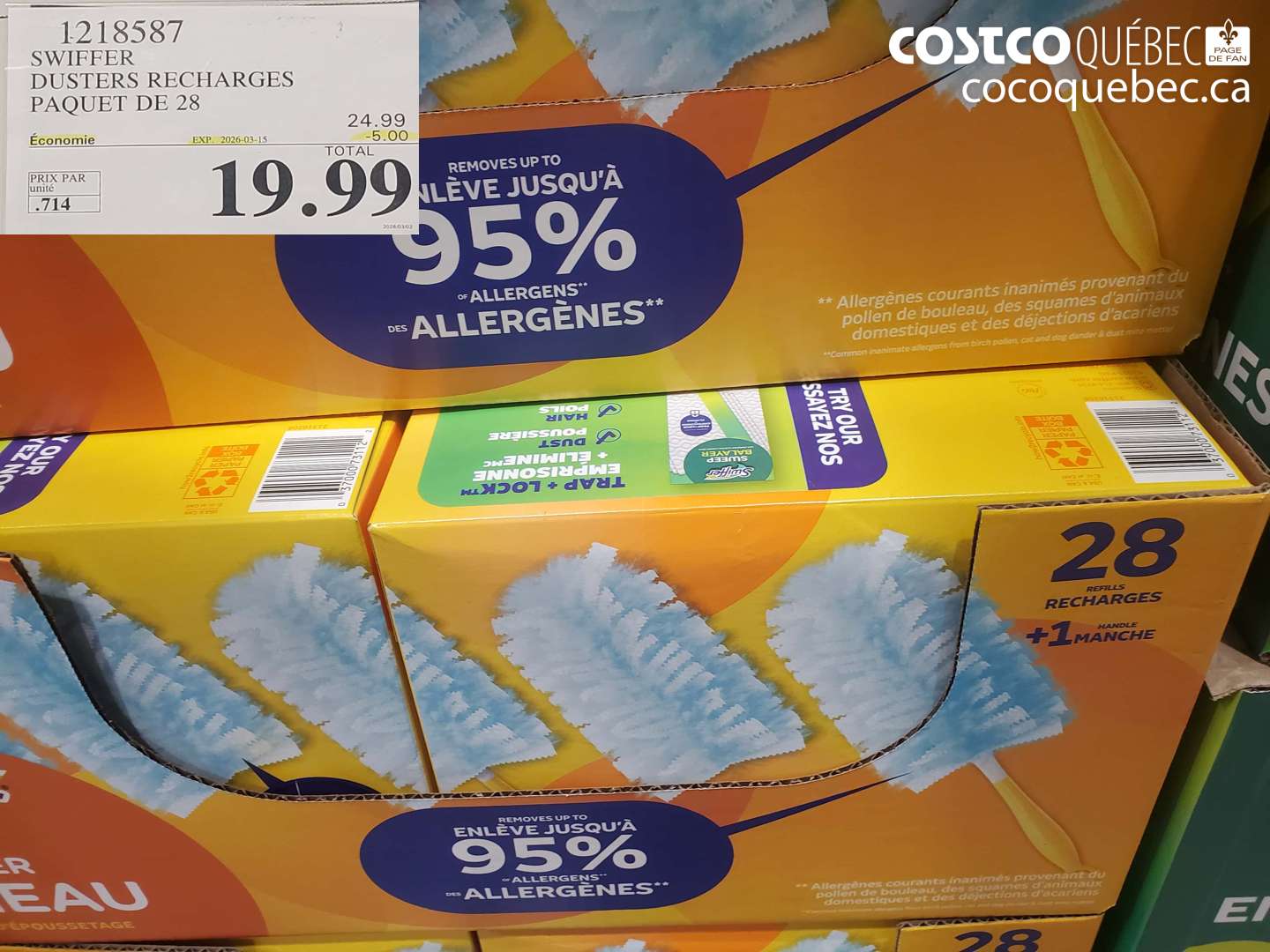 1218587 SWIFFER DUSTERS RECHARGES PAQUET DE 28 ($5.00 INSTANT SAVINGS EXPIRES ON 2026-03-15) $19.99