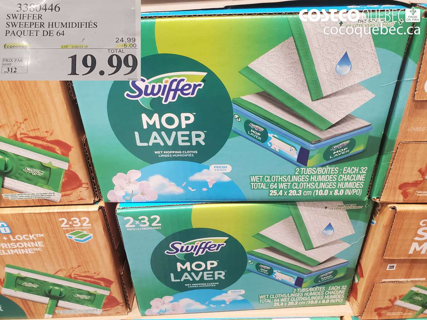 3380446 SWIFFER SWEEPER HUMIDIFIÉS PAQUET DE 64 ($5.00 INSTANT SAVINGS EXPIRES ON 2026-03-15) $19.99