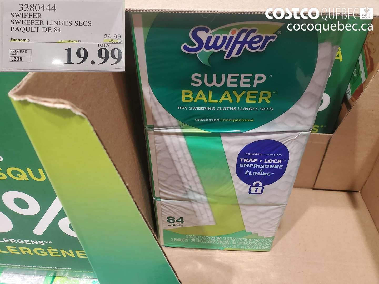 3380444 SWIFFER SWEEPER LINGES SECS PAQUET DE 84 ($5.00 INSTANT SAVINGS EXPIRES ON 2026-03-15) $19.99