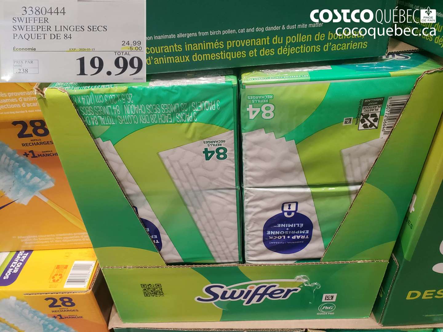 3380444 SWIFFER SWEEPER LINGES SECS PAQUET DE 84 ($5.00 INSTANT SAVINGS EXPIRES ON 2026-03-15) $19.99