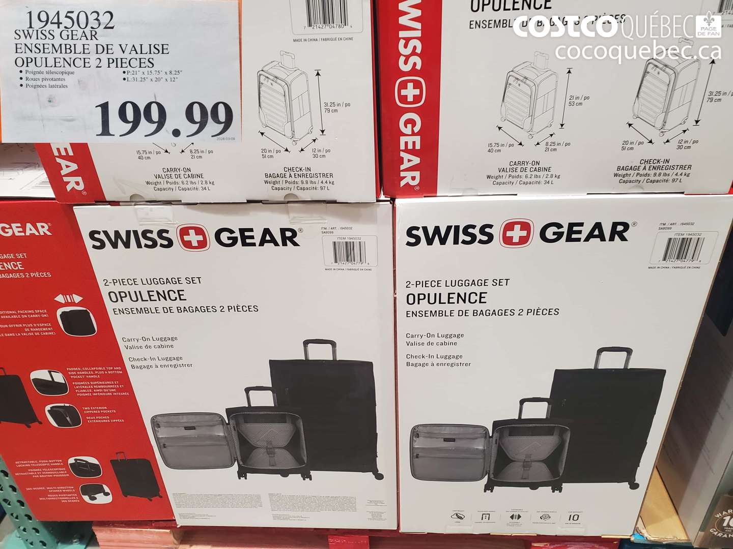 1945032 SWISS GEAR ENSEMBLE DE VALISE OPULENCE 2 PIECES $199.99