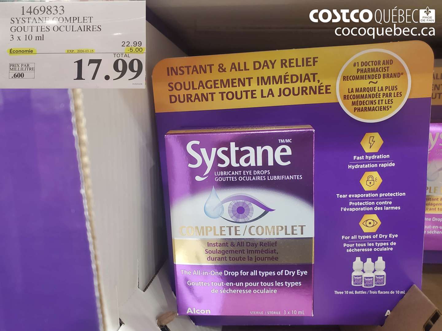 1469833 SYSTANE COMPLET GOUTTES OCULAIRES 3 X 10 ML ($5.00 INSTANT SAVINGS EXPIRES ON 2026-03-15) $17.99