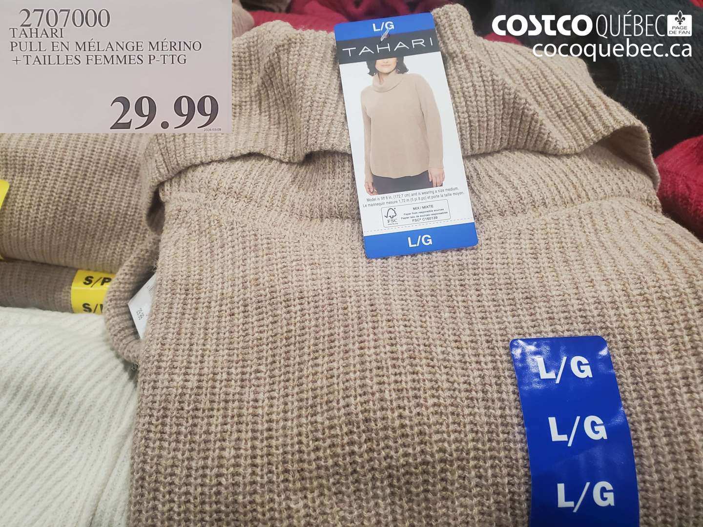 2707000 TAHARI PULL EN MÉLANGÉ MÉRINO + TAILLES FEMMES P-TTG $29.99