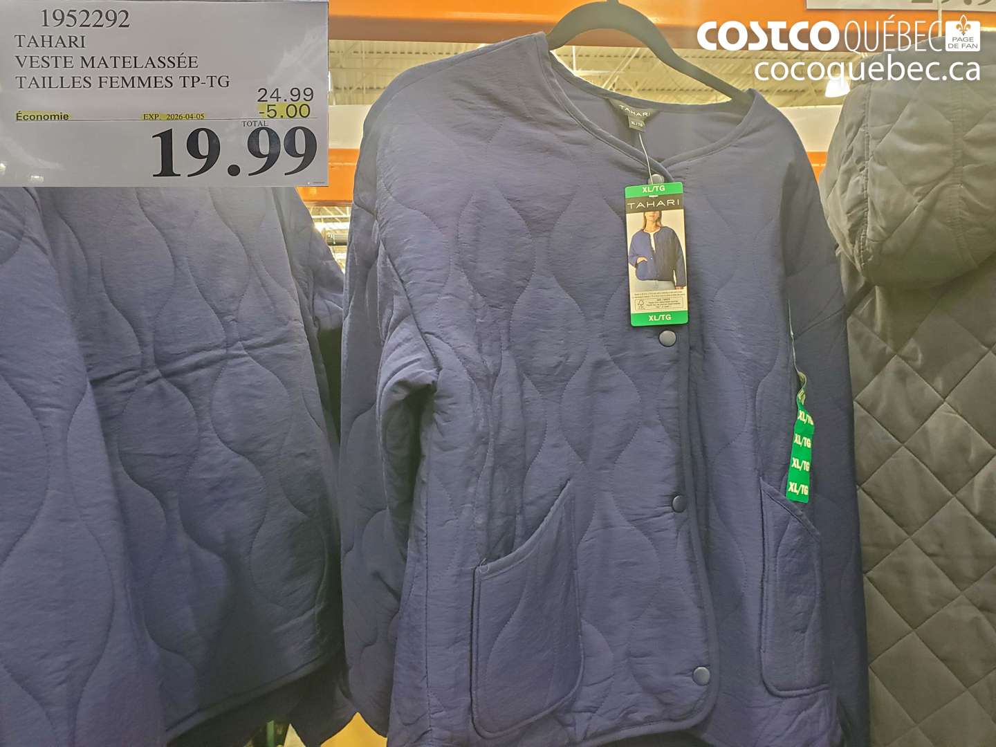 1952292 TAHARI VESTE MATELASSÉE TAILLES FEMMES TP-TG ($5.00 INSTANT SAVINGS EXPIRES ON 2026-04-05) $19.99
