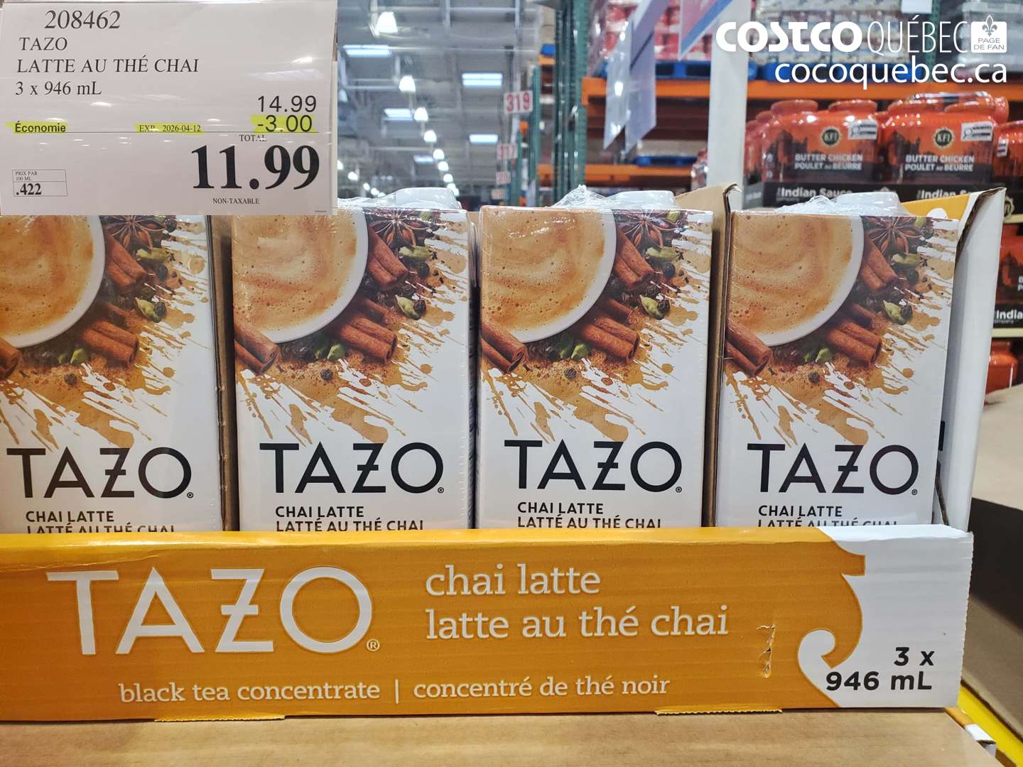 208462 TAZO LATTE AU THE CHAI 3 X 946 ML ($3.00 INSTANT SAVINGS EXPIRES ON 2026-04-12) $11.99