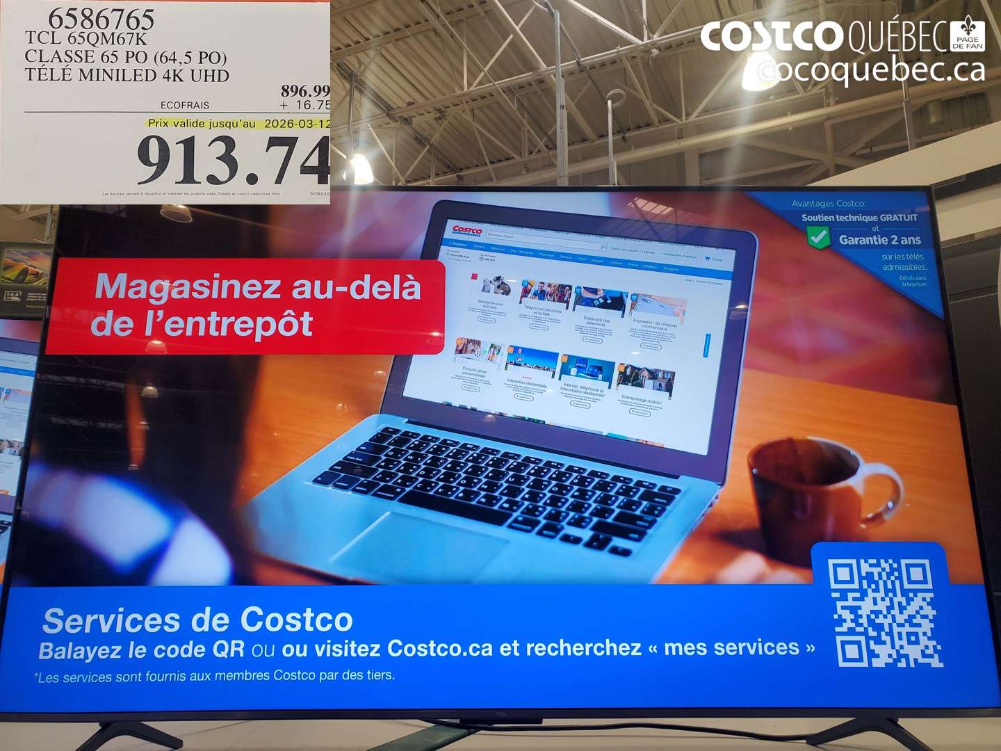 6586765 TCL 65QM67K CLASSE 65 PO (64,5 PO) TÉLÉ MINILED 4K UHD (EXPIRES ON 2026-03-12) $913.74