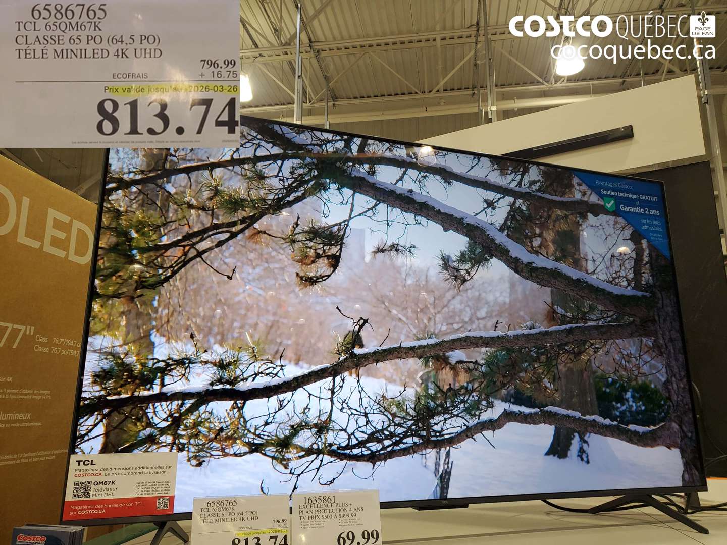 6586765 TCL 65QM67K CLASSE 65 PO (64,5 PO) TÉLÉ MINILED 4K UHD (EXPIRES ON 2026-03-26) $813.74