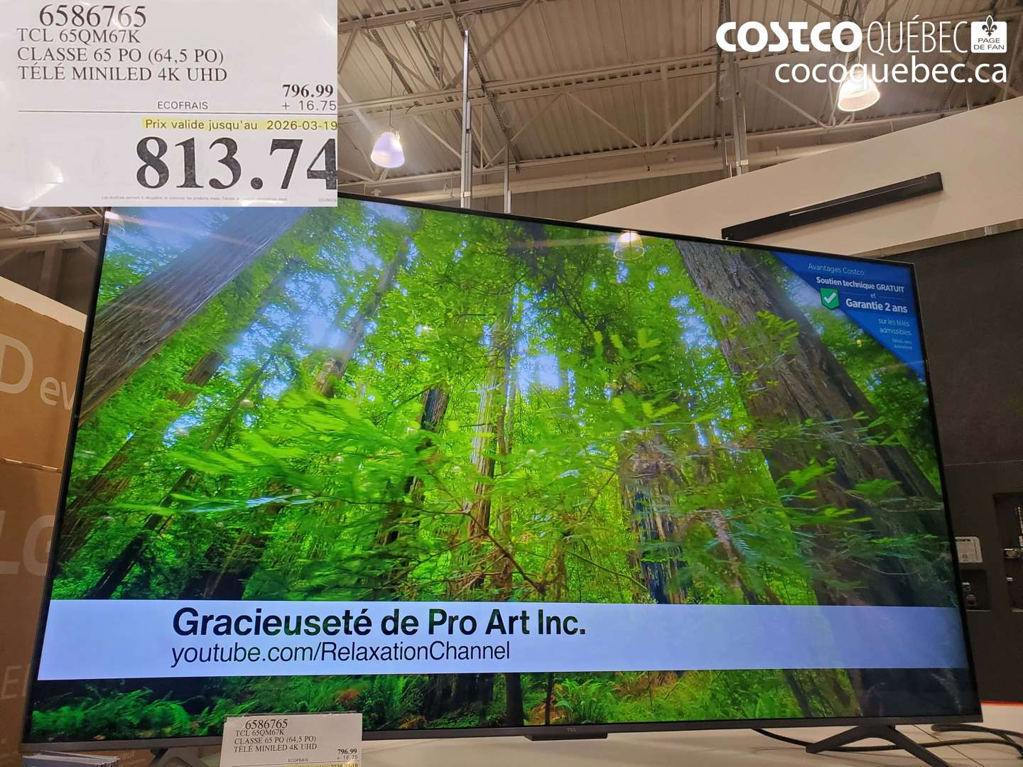 6586765 TCL 65QM67K CLASSE 65 PO (64,5 PO) TÉLÉ MINLED 4K UHD (EXPIRES ON 2026-03-19) $813.74