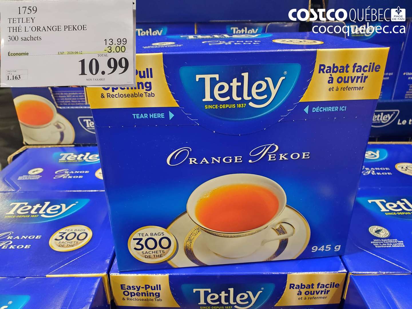 1759 TETLEY THÉ L'ORANGE PEKOE 300 SACHETS ($3.00 INSTANT SAVINGS EXPIRES ON 2026-04-12) $10.99