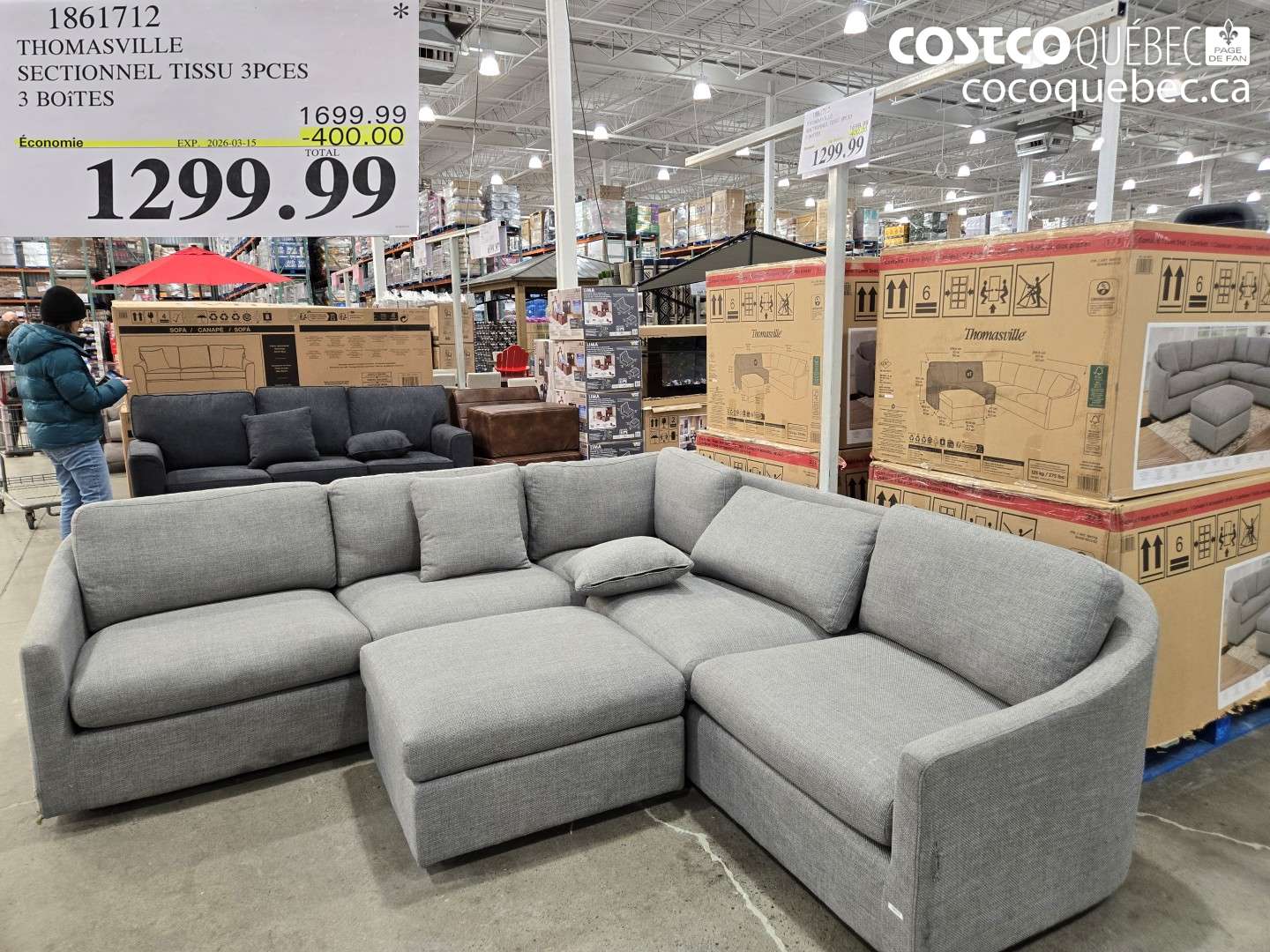 1861712 THOMASVILLE SECTIONNEL TISSU 3PCS 3 BOITES ($400.00 INSTANT SAVINGS EXPIRES ON 2026-03-15) $1299.99