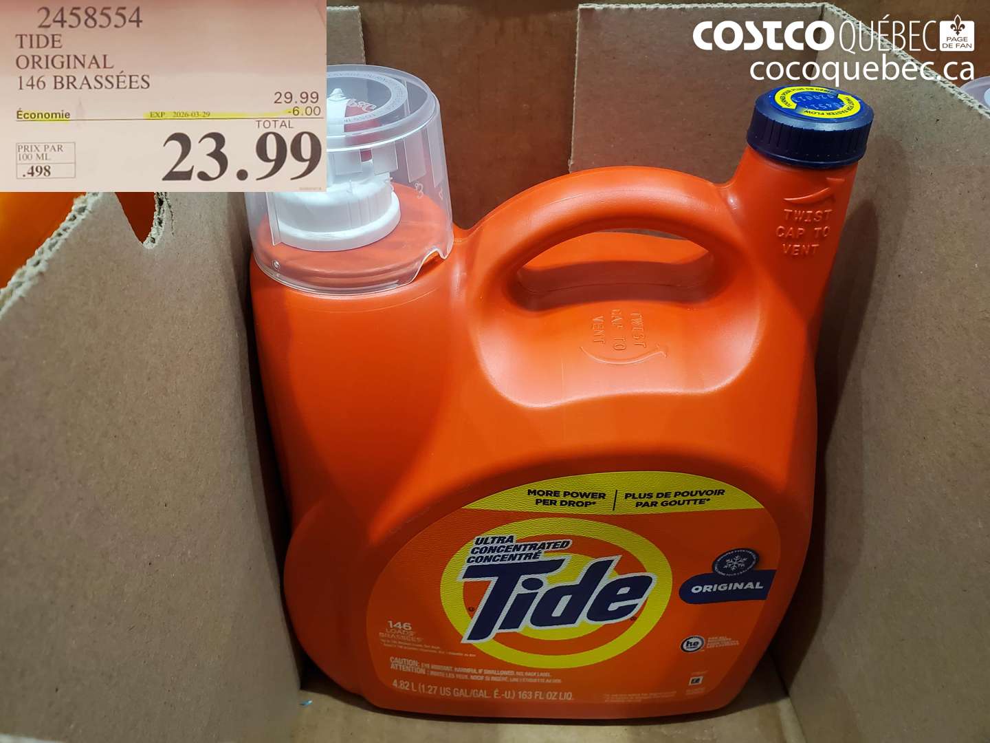 2458554 TIDE ORIGINAL 146 BRASSÉES ($6.00 INSTANT SAVINGS EXPIRES ON 2026-03-29) $23.99