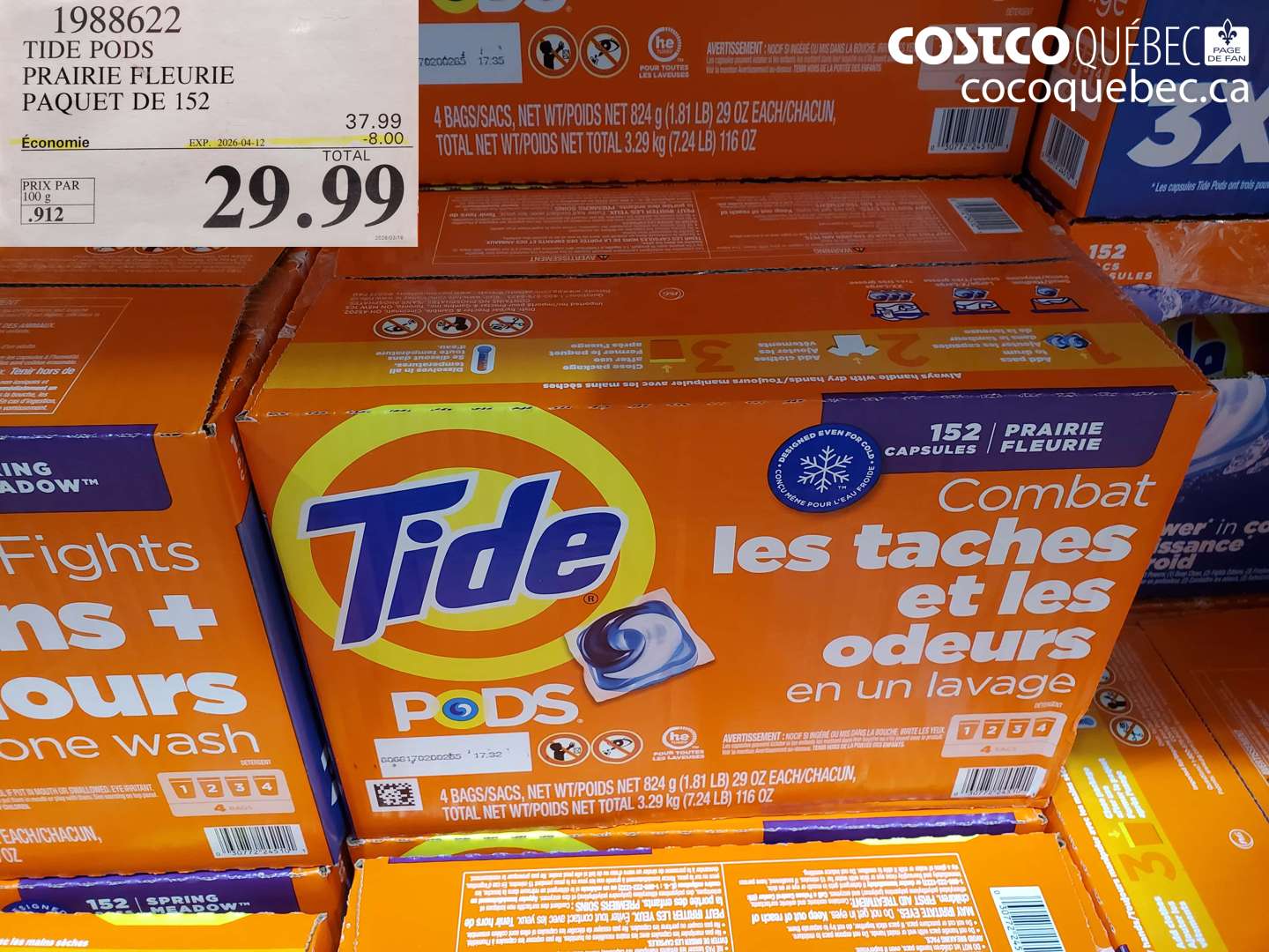 1988622 TIDE PODS PRAIRIE FLEURIE PAQUET DE 152 ($8.00 INSTANT SAVINGS EXPIRES ON 2026-04-12) $29.99