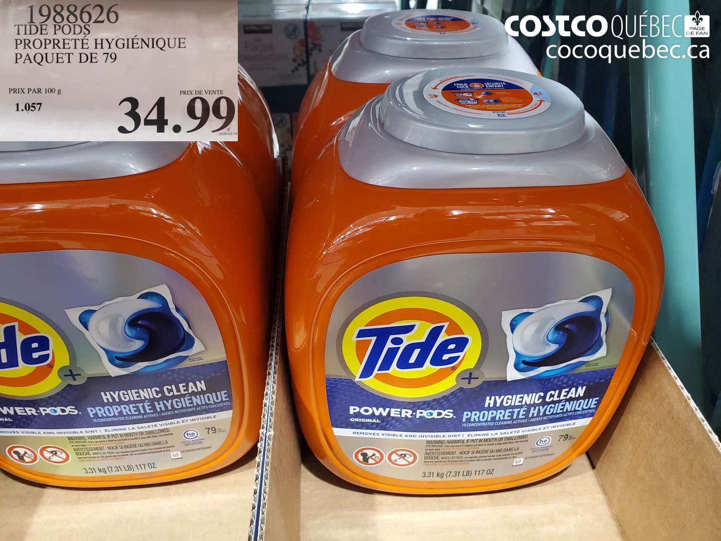 1988626 TIDE PODS PROPRETÉ HYGIÉNIQUE PAQUET DE 79 $34.99