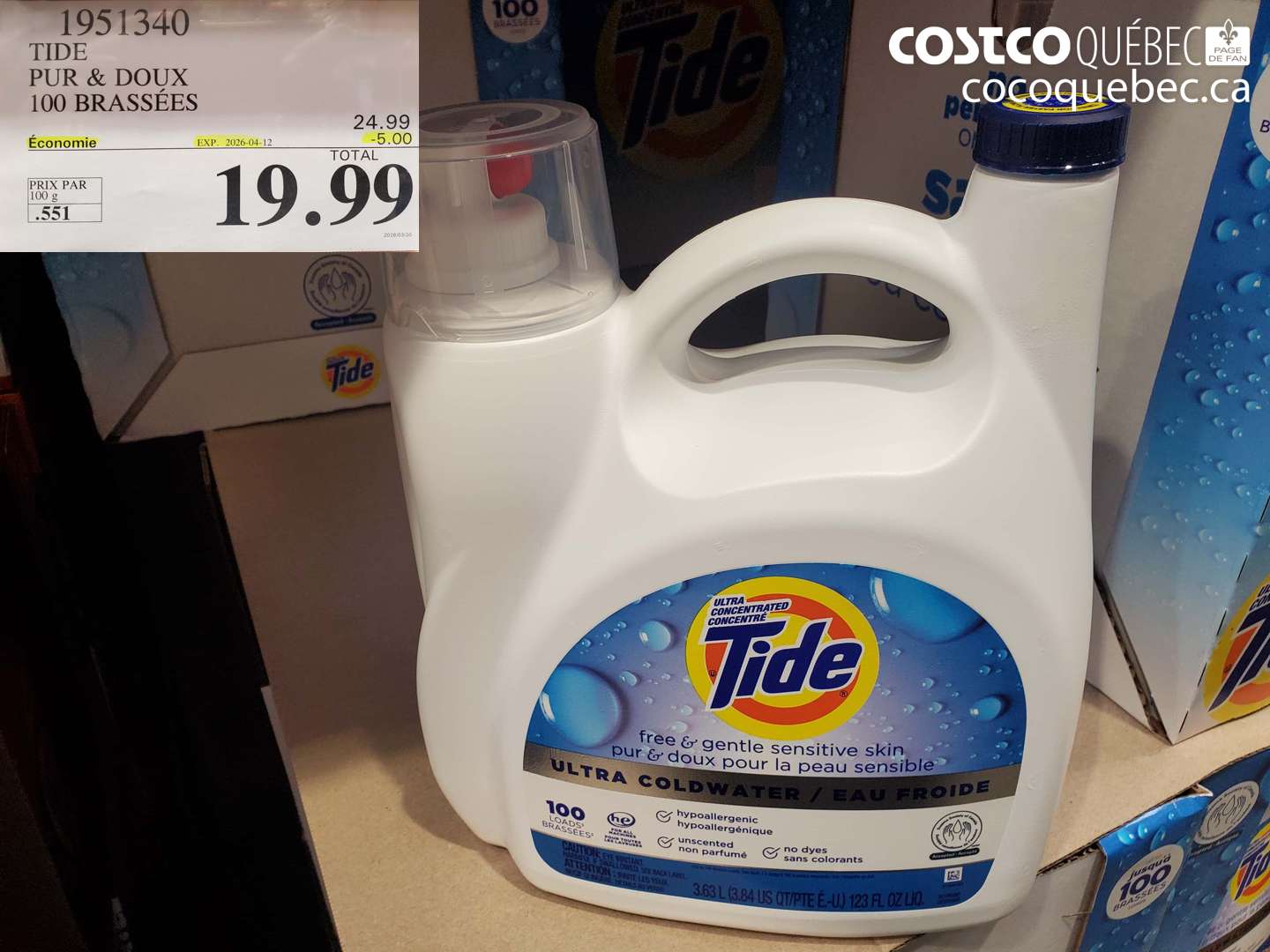 1951340 TIDE PUR & DOUX 100 BRASSÉES ($5.00 INSTANT SAVINGS EXPIRES ON 2026-04-12) $19.99