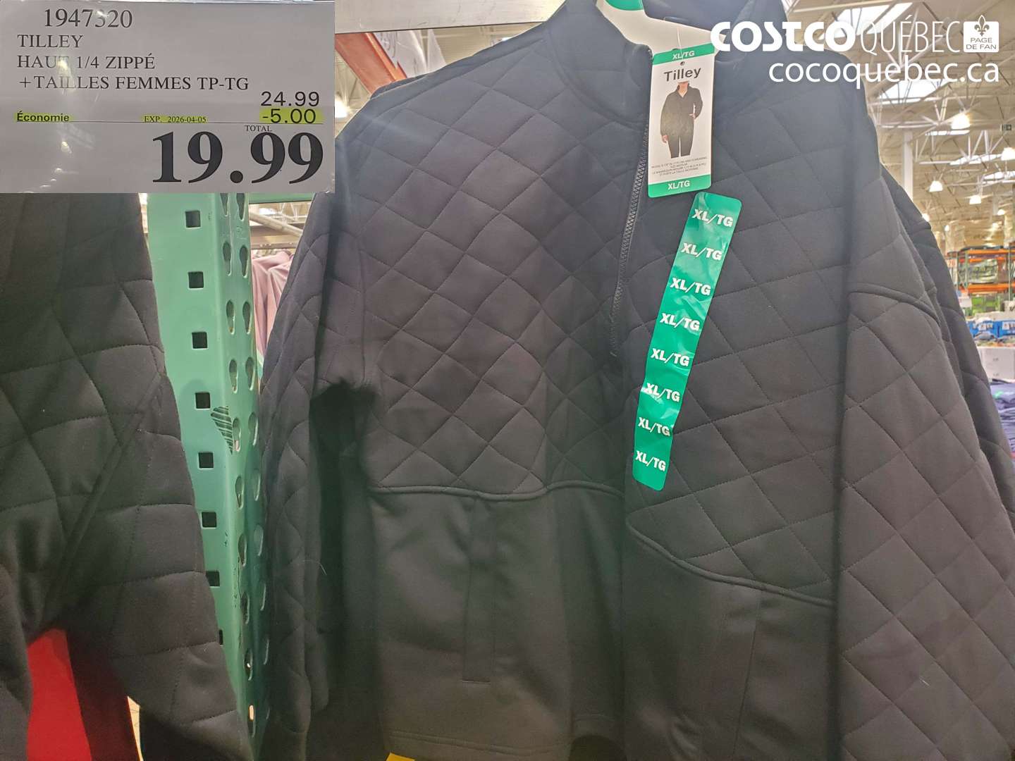 1947320 TILLEY HAUT 1/4 ZIPPÉ + TAILLES FEMMES TP-TG ($5.00 INSTANT SAVINGS EXPIRES ON 2026-04-05) $19.99