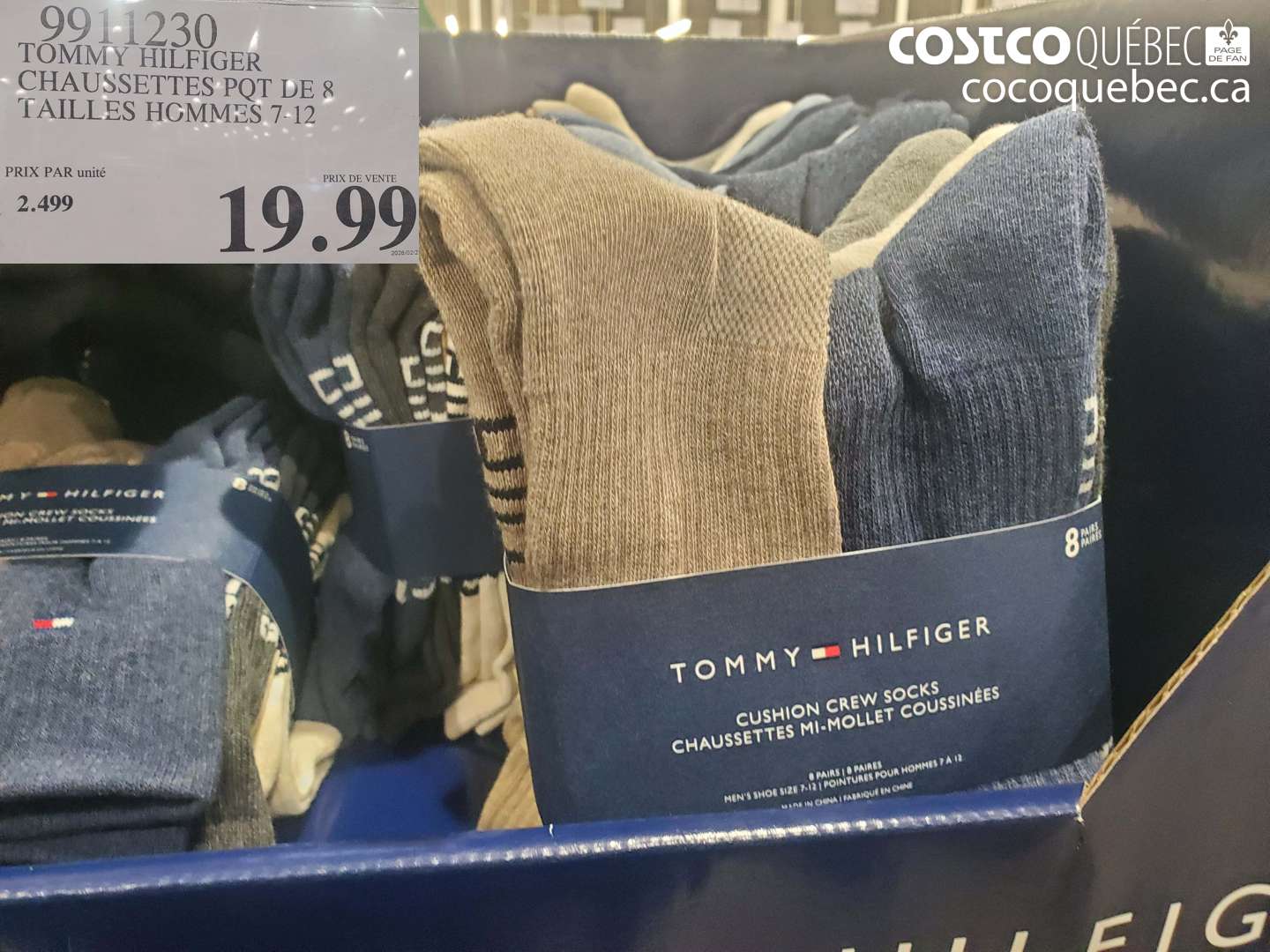 9911230 TOMMY HILFIGER CHAUSSETTES POT DE 8 TAILLES HOMMES 7-12 $19.99