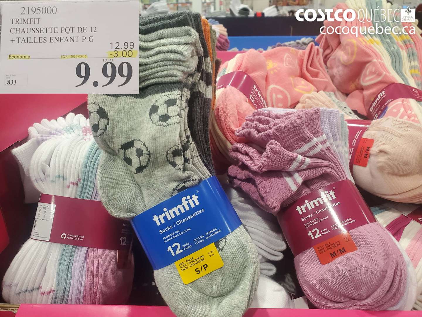 2195000 TRIMFIT CHAUSSETTE POT DE 12 + TAILLES ENFANT P-G ($3.00 INSTANT SAVINGS EXPIRES ON 2026-03-15) $9.99