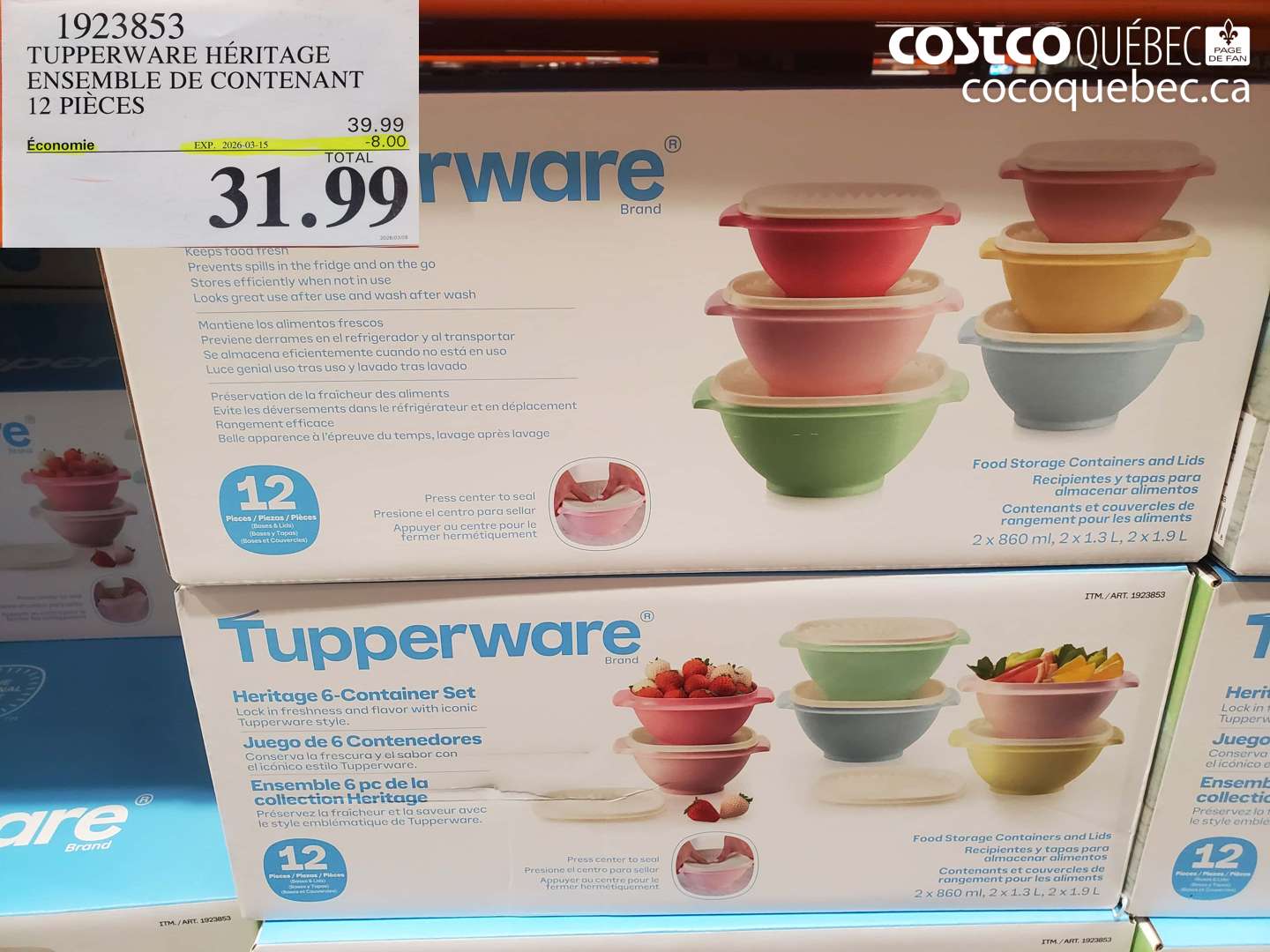 1923853 TUPPERWARE HÉRITAGE ENSEMBLE DE CONTENANT 12 PIÈCES ($8.00 INSTANT SAVINGS EXPIRES ON 2026-03-15) $31.99
