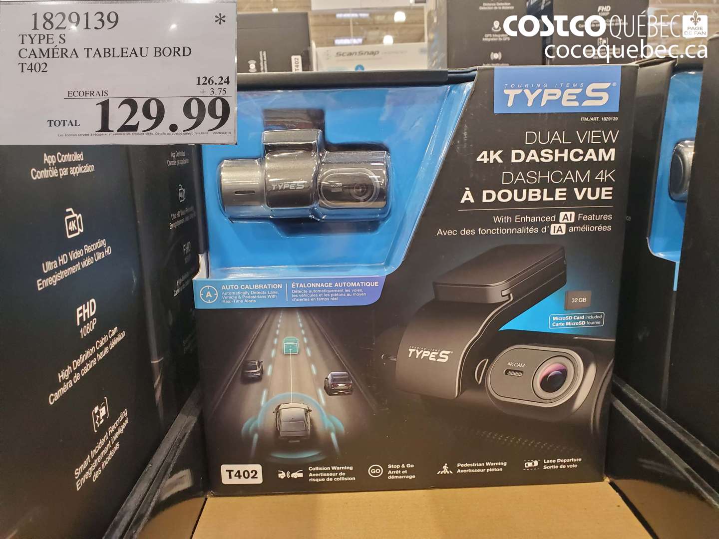 1829139 TYPE S CAMÉRA TABLEAU BORD T402 $129.99