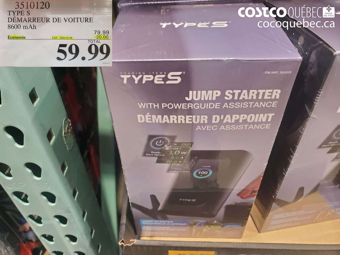 3510120 TYPE S DÉMARREUR DE VOITURE 8600 MAH ($20.00 INSTANT SAVINGS EXPIRES ON 2026-03-08) $59.99