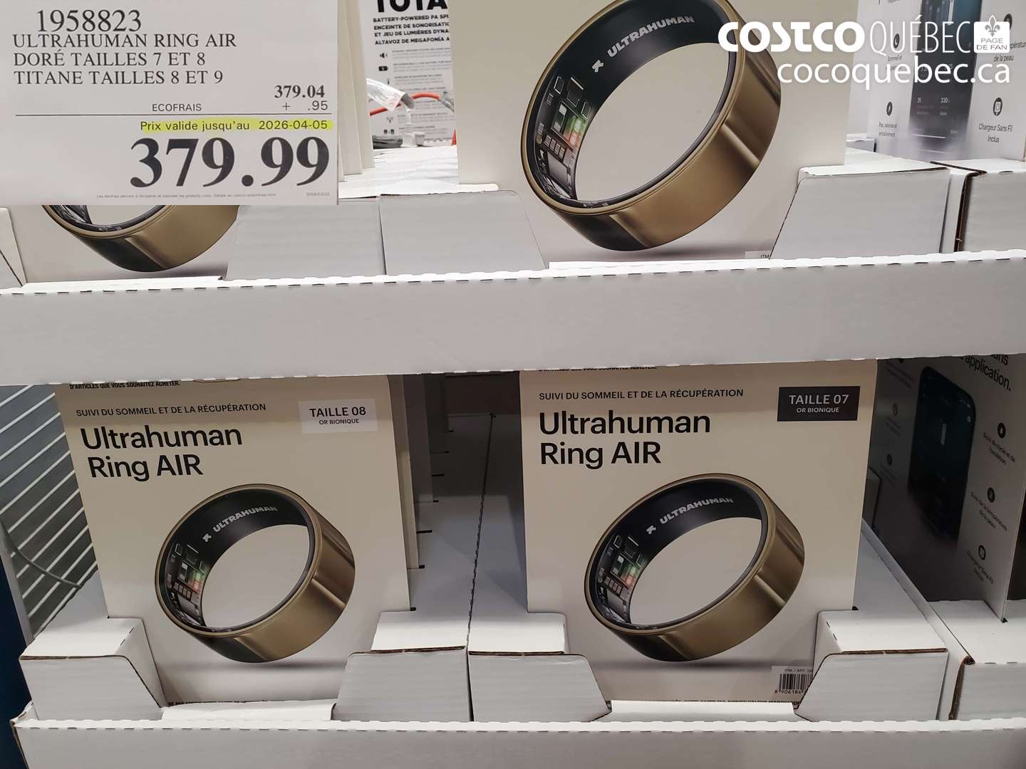 1958823 ULTRAHUMAN RING AIR DORÉ TAILLES 7 ET 8 TITANE TAILLES 8 ET 9 (EXPIRES ON 2026-04-05) $379.99