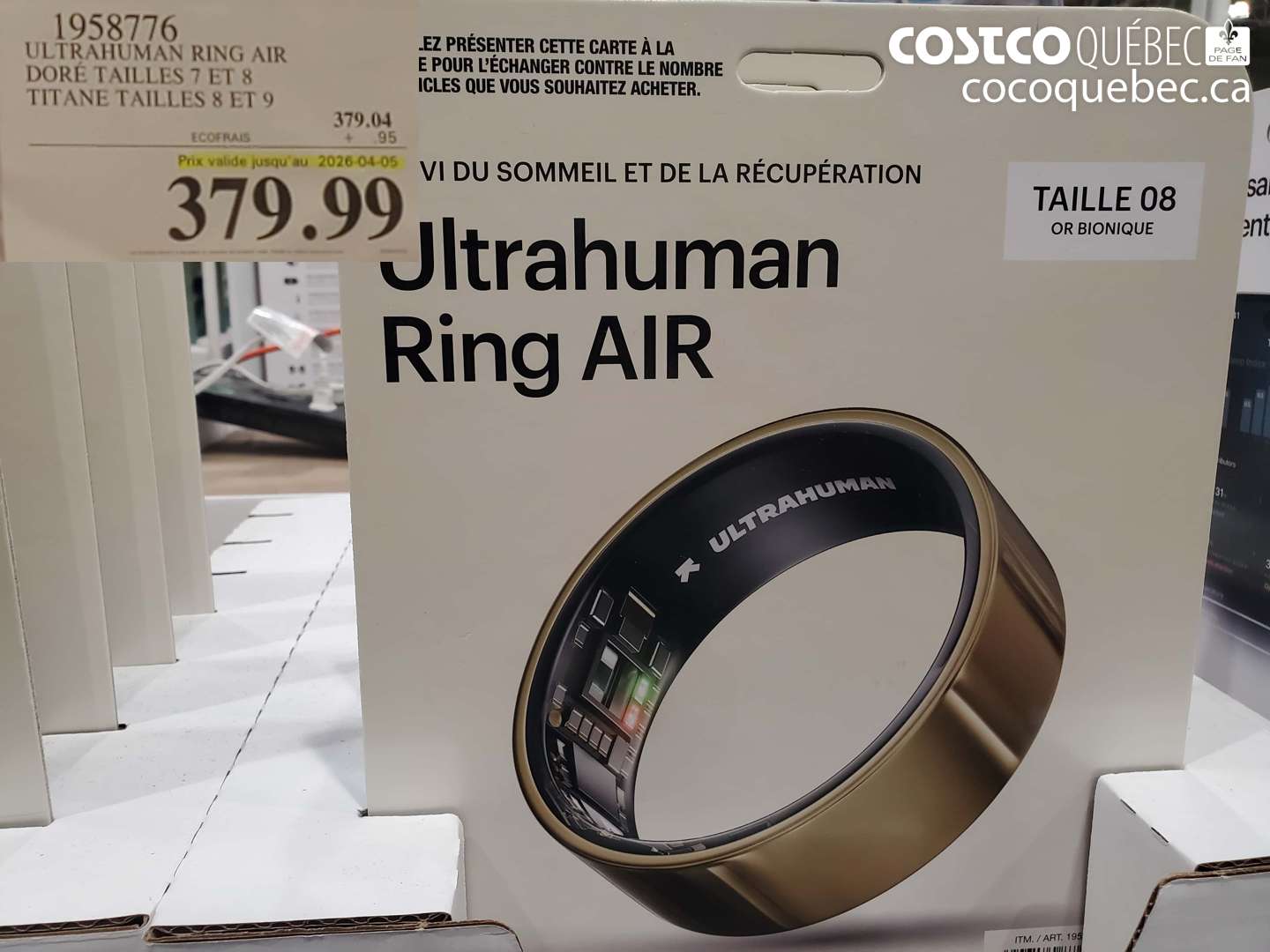 1958776 ULTRAHUMAN RING AIR DORÉ TAILLES 7 ET 8 TITANE TAILLES 8 ET 9 (EXPIRES ON 2026-04-05) $379.99
