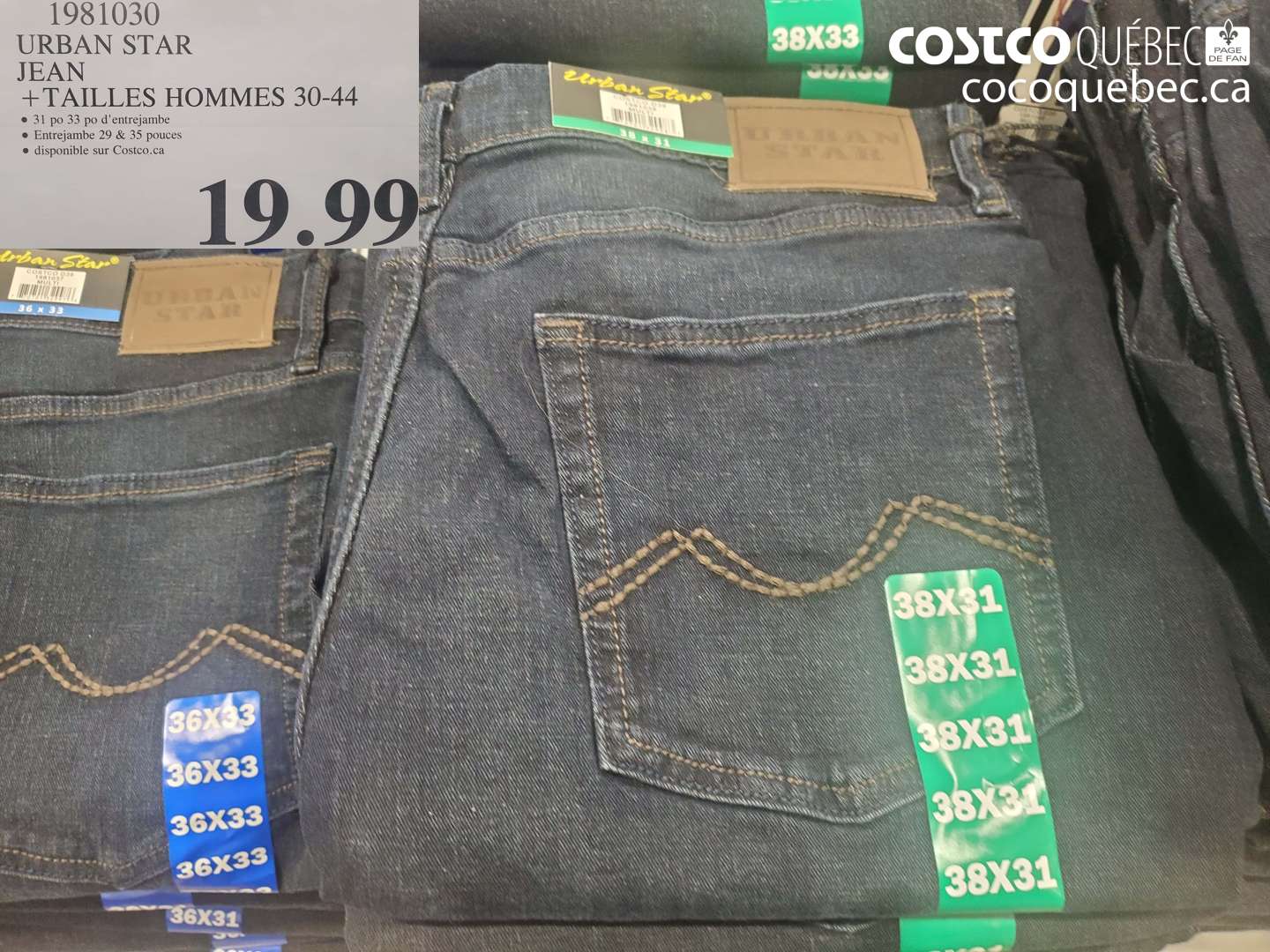 1981030 URBAN STAR JEAN +TAILLES HOMMES 30-44 $19.99
