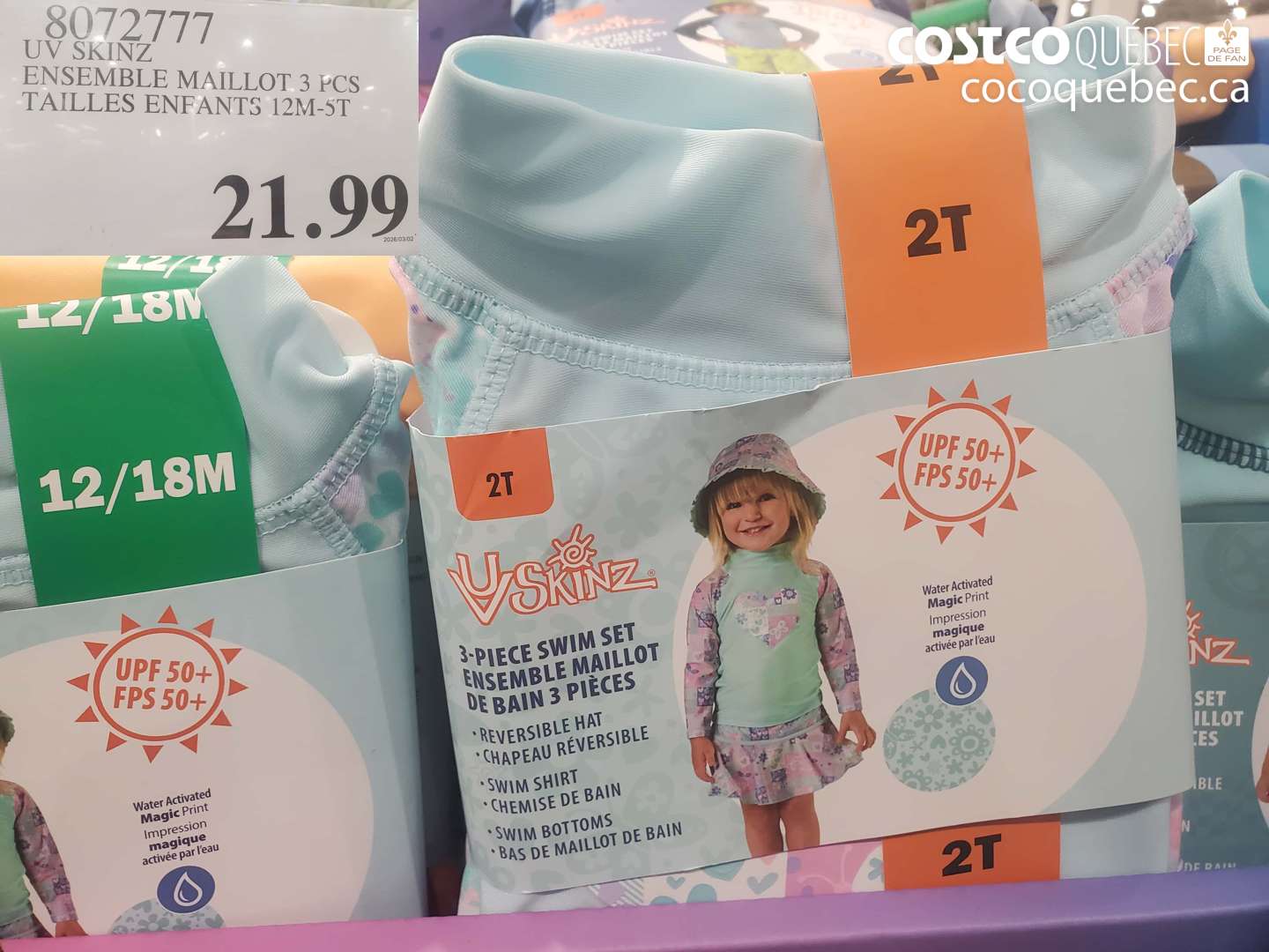 8072777 UV SKINZ ENSEMBLE MAILLOT 3 PCS TAILLES ENFANTS 12M-5T $21.99