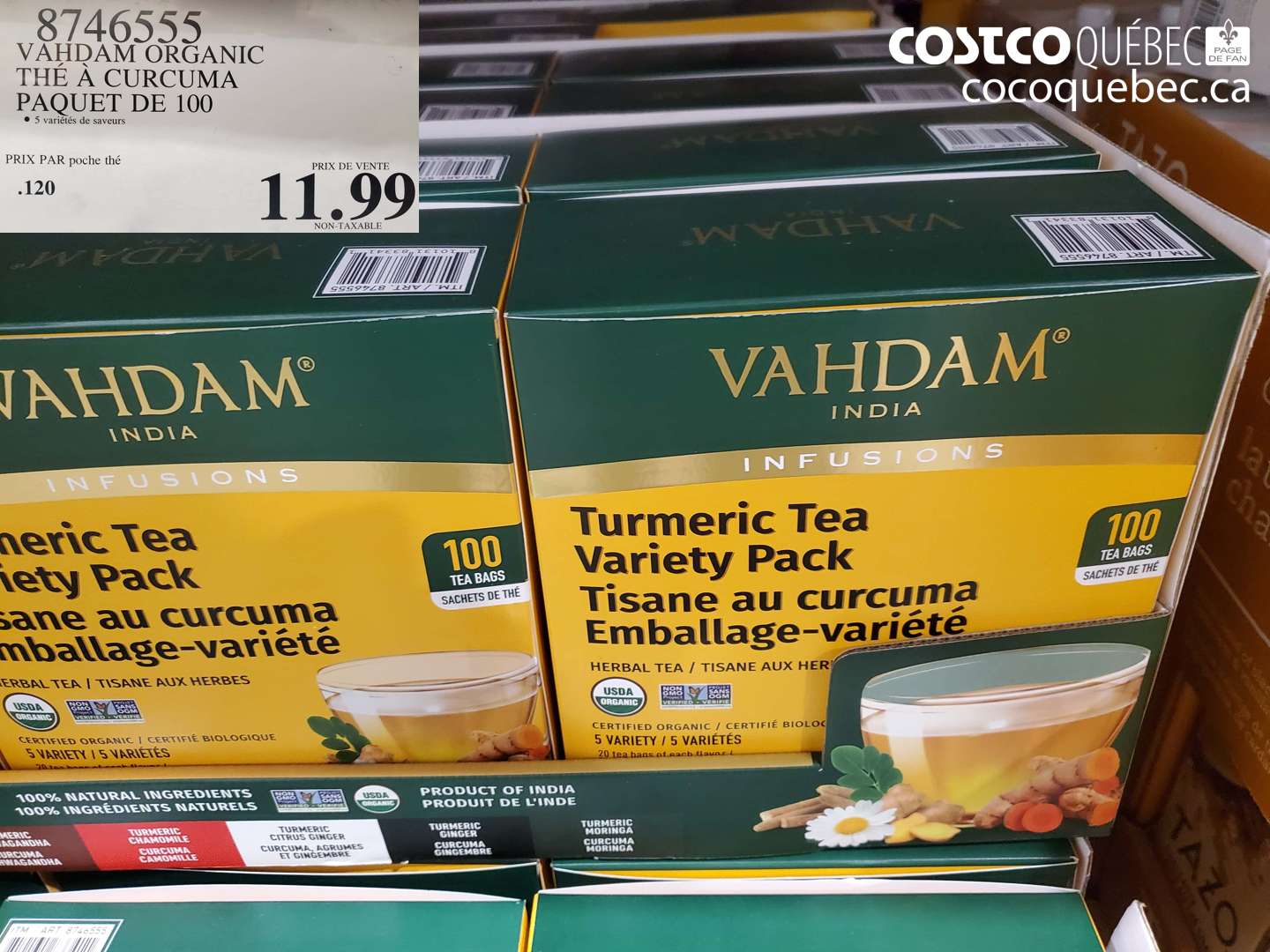 8746555 VAHDAM ORGANIC THÉ À CURCUMA PAQUET DE 100 $11.99