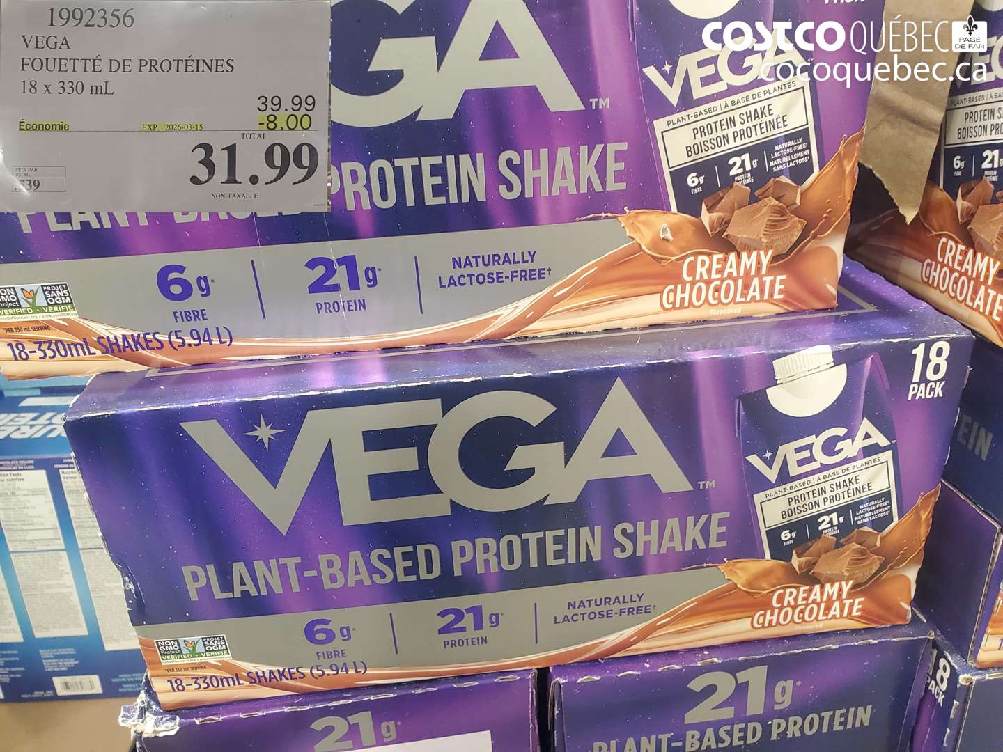 1992356 VEGA FOUETTÉ DE PROTÉINES 18 X 330 ML ($8.00 INSTANT SAVINGS EXPIRES ON 2026-03-15) $31.99