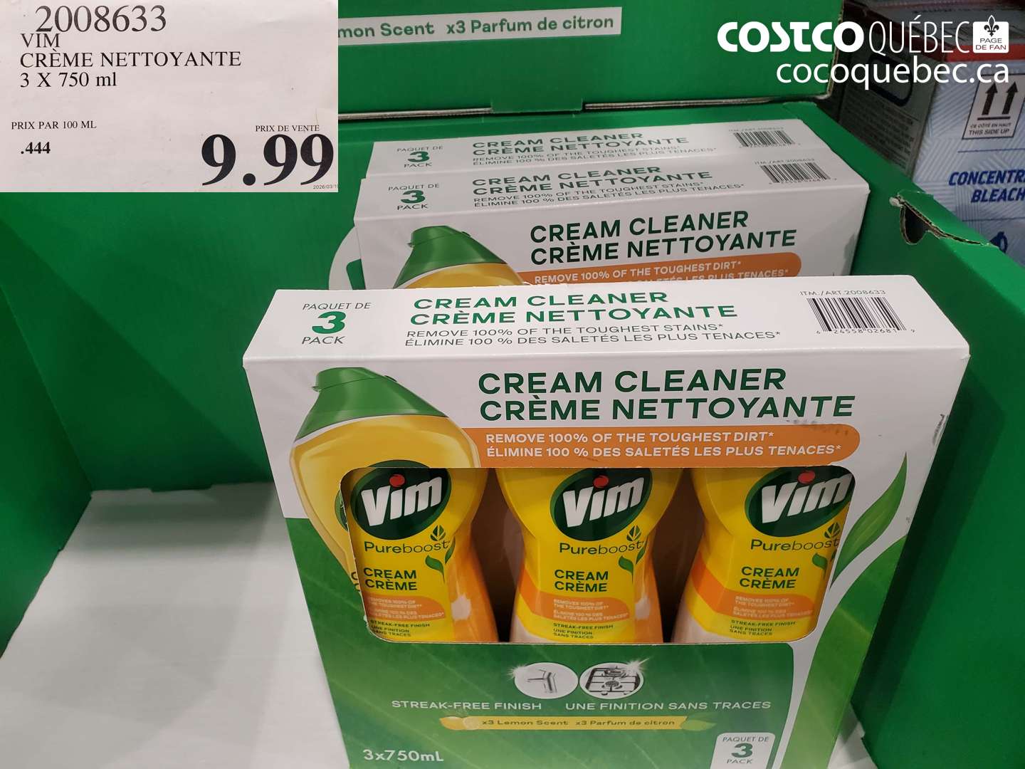 2008633 VIM CRÈME NETTOYANTE 3 X 750 ML $9.99