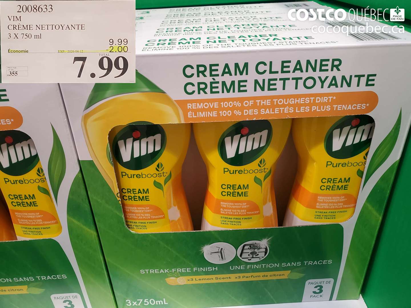 2008633 VIM CRÈME NETTOYANTE 3 X 750 ML ($2.00 INSTANT SAVINGS EXPIRES ON 2026-04-12) $7.99