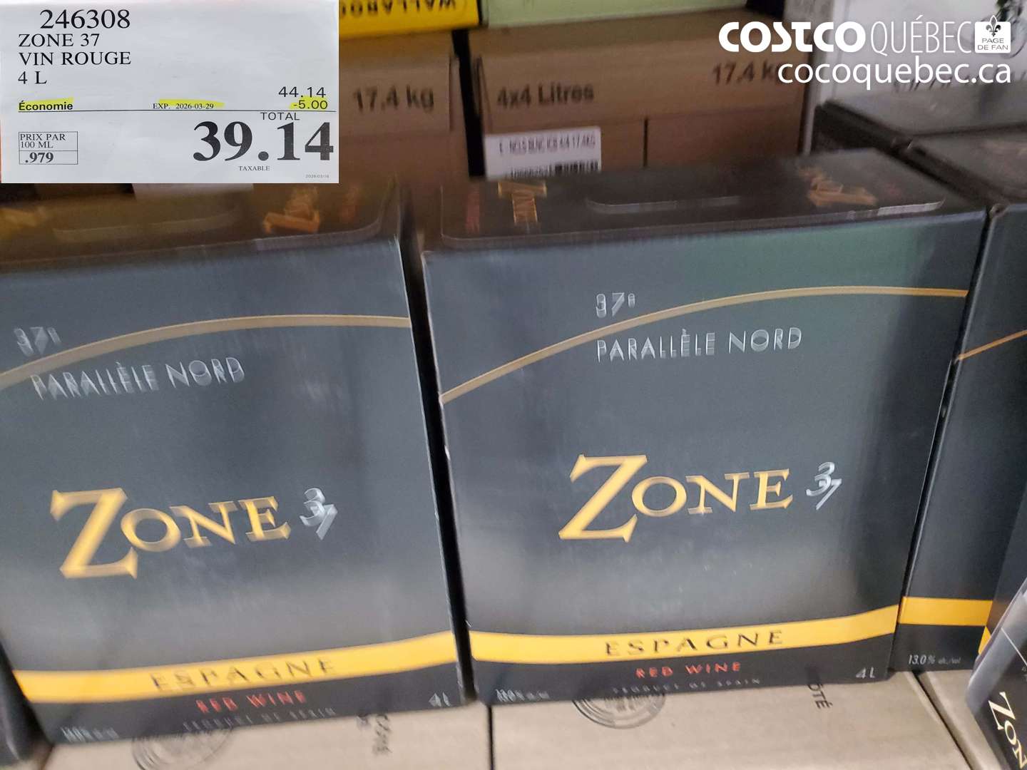 246308 VIN ROUGE ZONE 37 4 L ($5.00 INSTANT SAVINGS EXPIRES ON 2026-03-29) $39.14