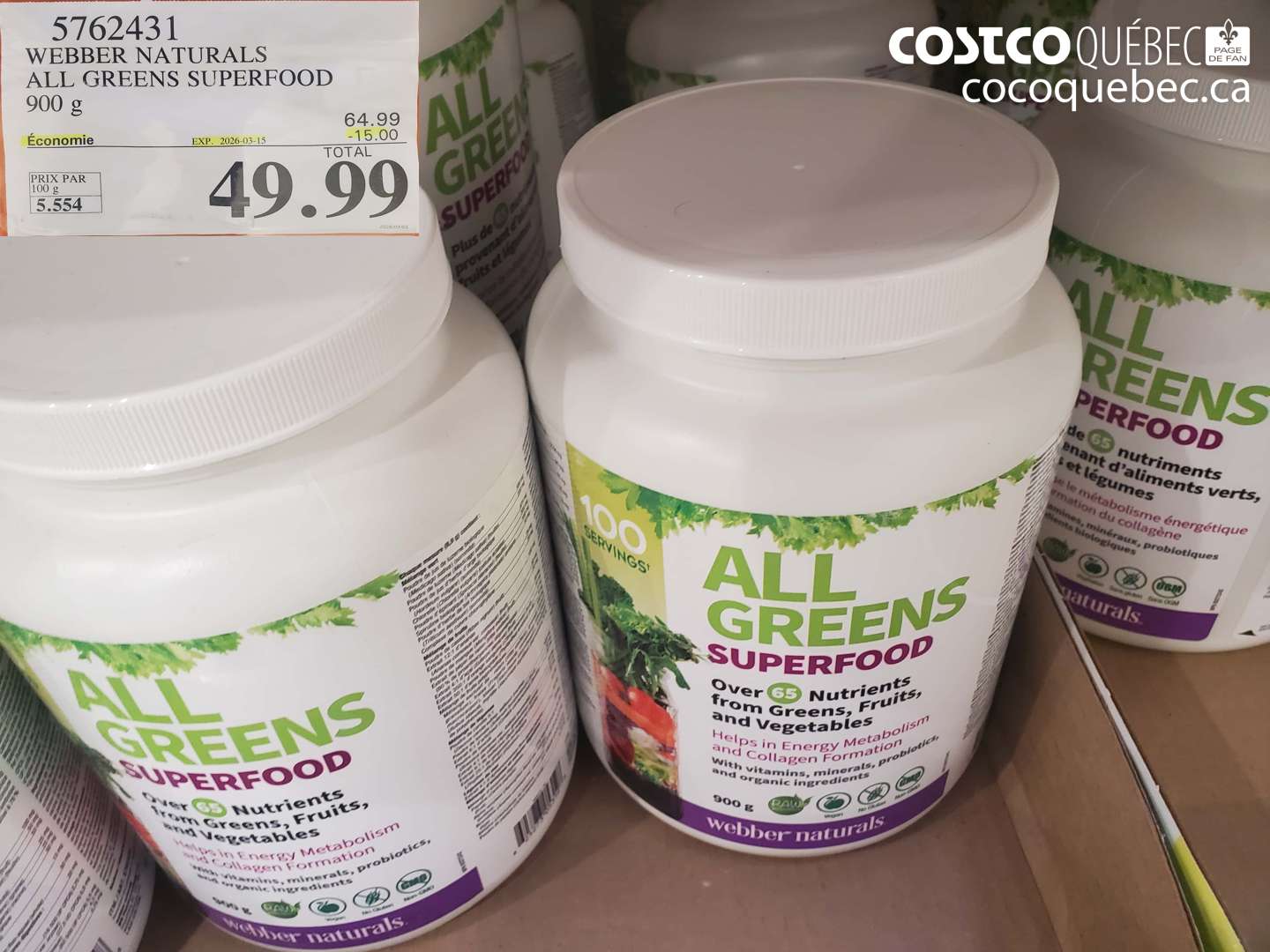 5762431 WEBBER NATURALS ALL GREENS SUPERFOOD 900 G ($15.00 INSTANT SAVINGS EXPIRES ON 2026-03-15) $49.99